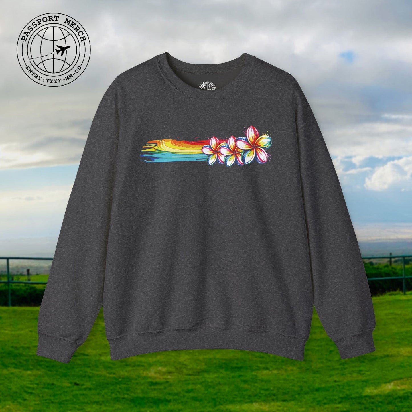 Neon Art Plumeria Rainbow, Hawaii Crewneck