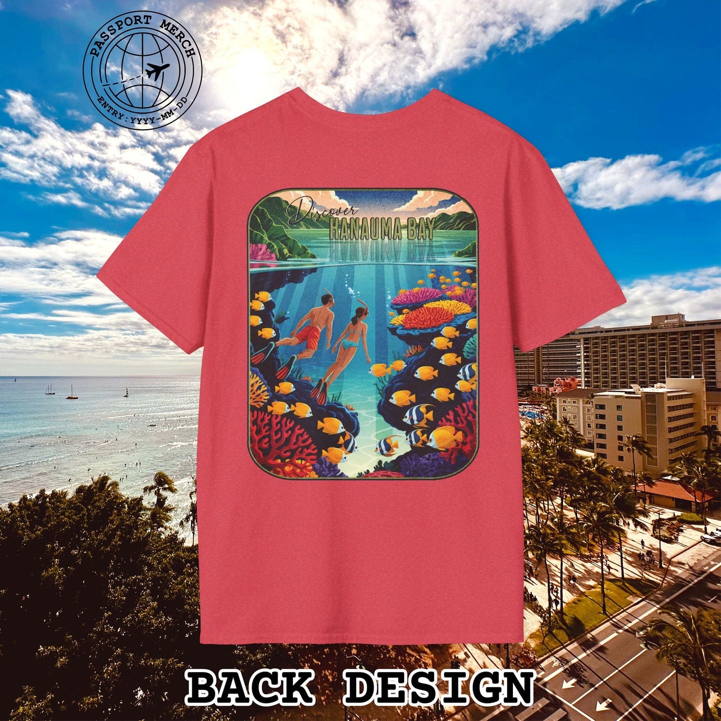 Discover Hanauma Bay, Hawaii, Back Print T-Shirt