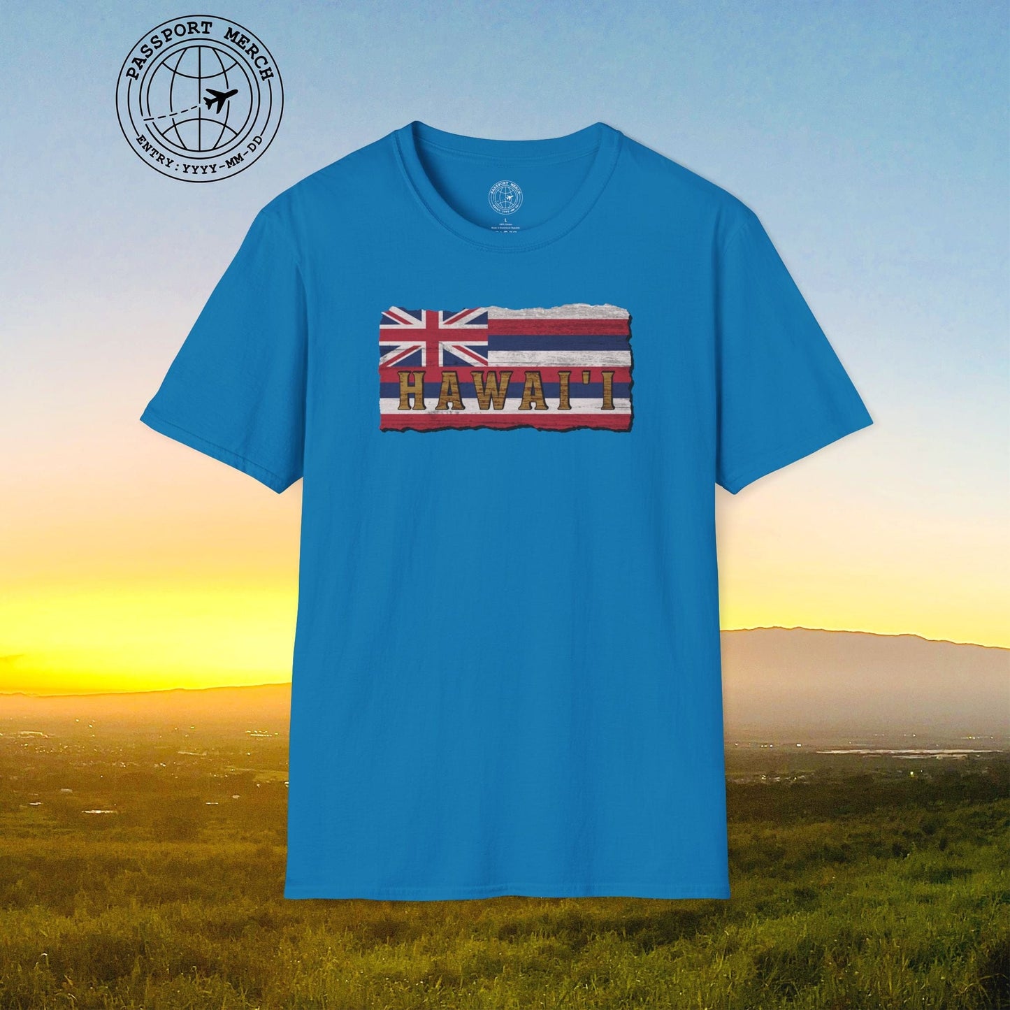 Vintage Koa Wood Carved Hawaiian Flag T-Shirt