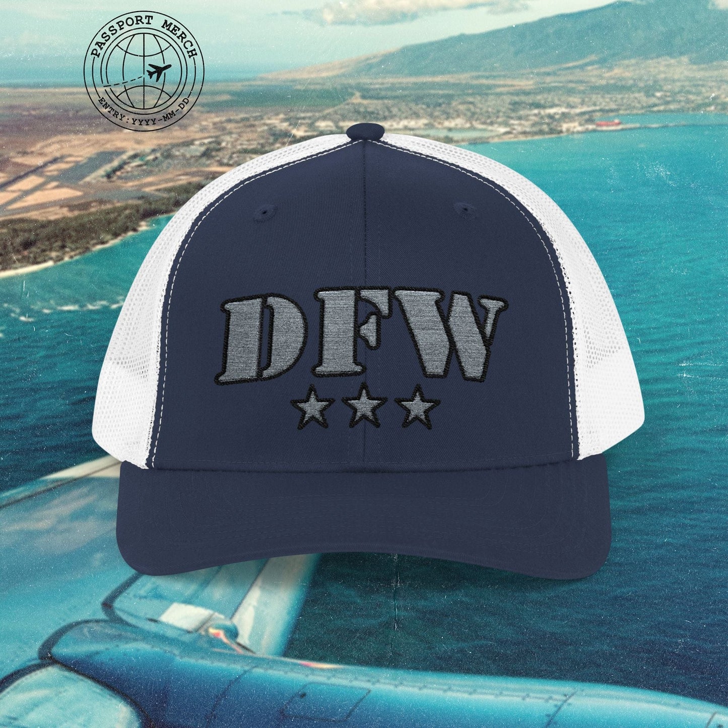 Classic Military, Dallas Fort Worth Texas Airport Code (DFW) Embroidered Trucker Hat