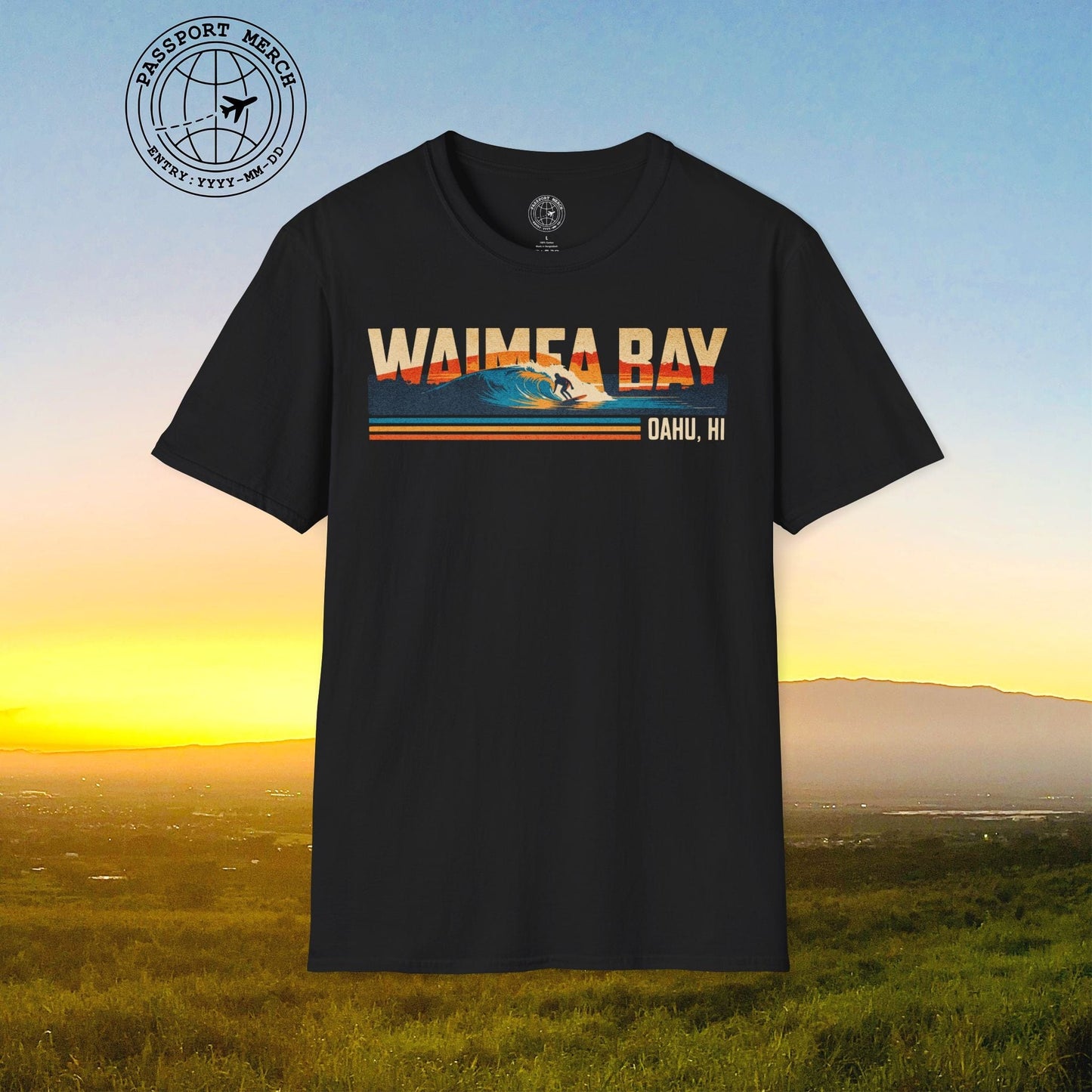 Waimea Bay, Oahu, Hawaii - Vibrant Surf Retro T-Shirt