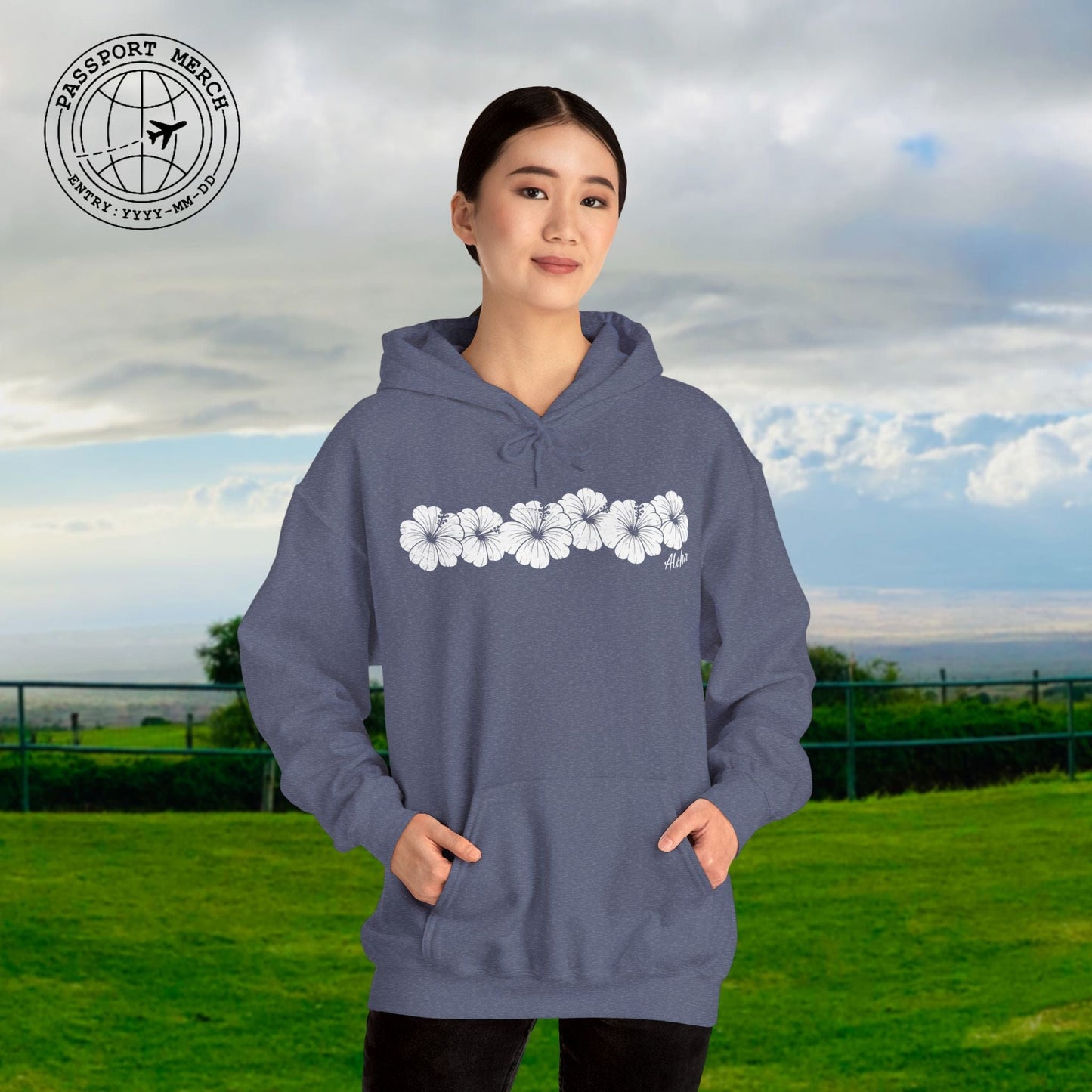 Monochrome Hibiscus, Hawaii Hoodie