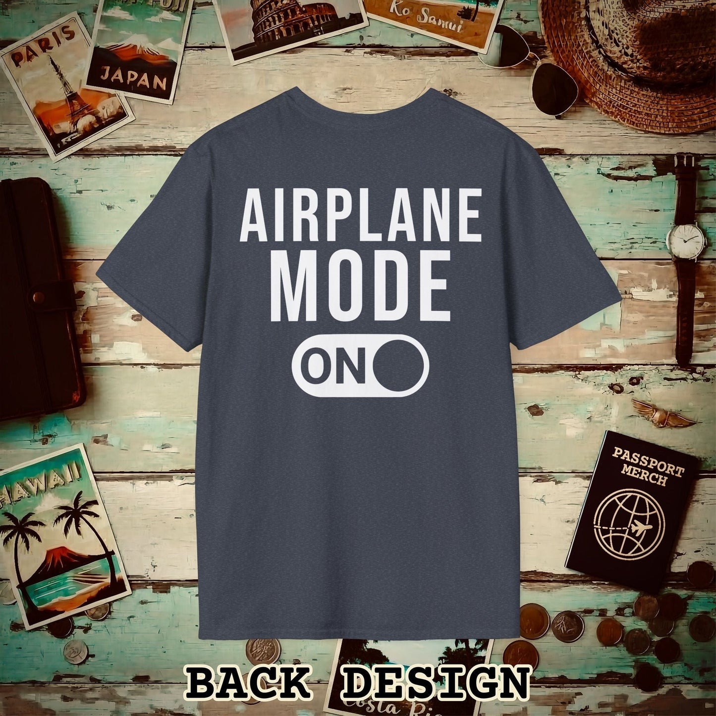 Airplane Mode, On Back Print T-Shirt Heather Navy / S