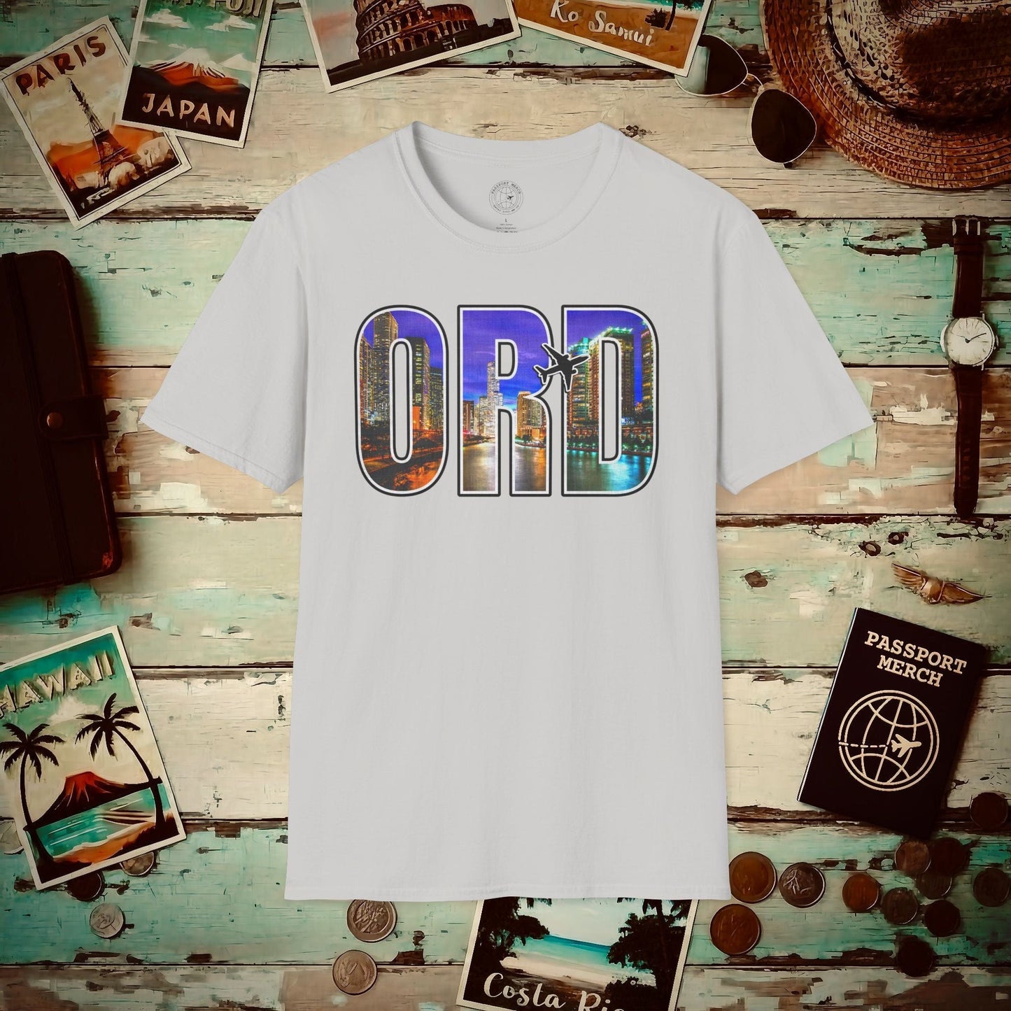 Airport Window Chicago Illinois ORD T-Shirt Ice Grey / S