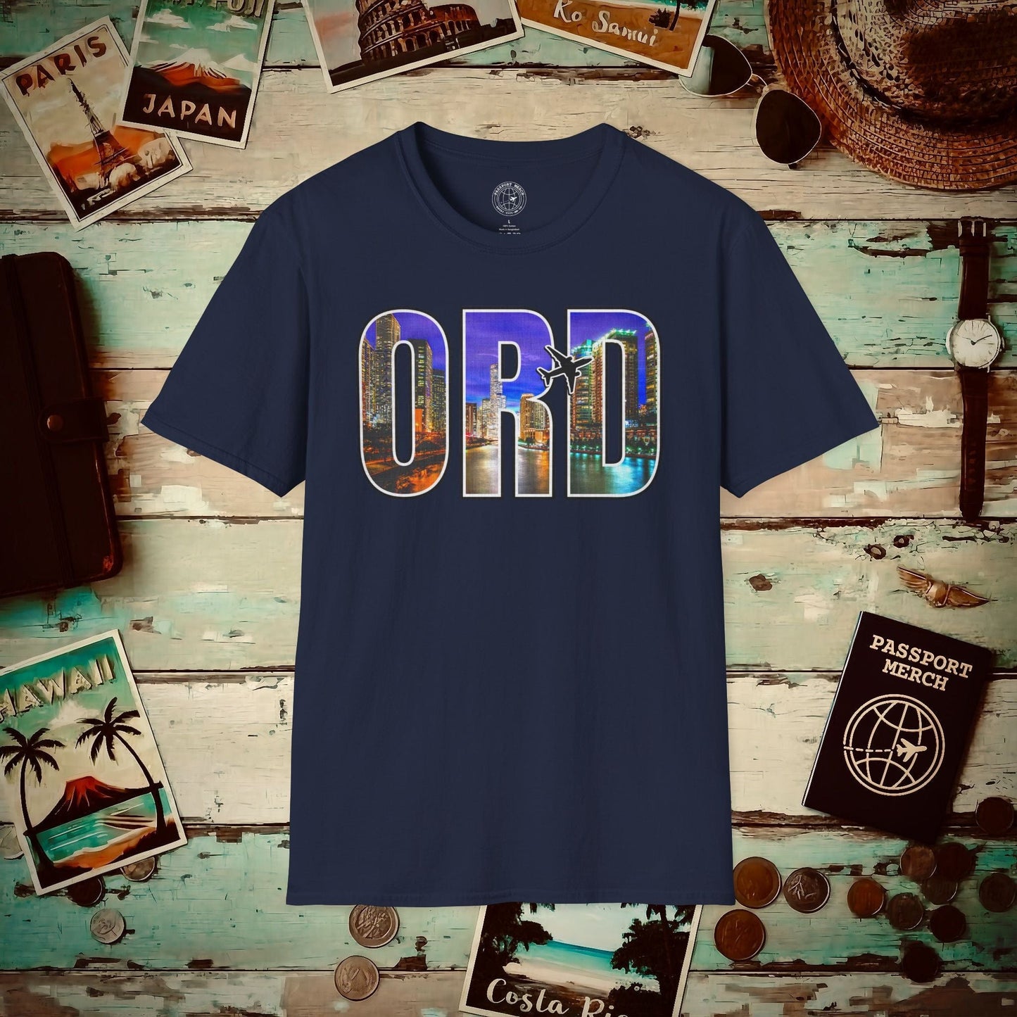 Airport Window Chicago Illinois ORD T-Shirt Navy / S