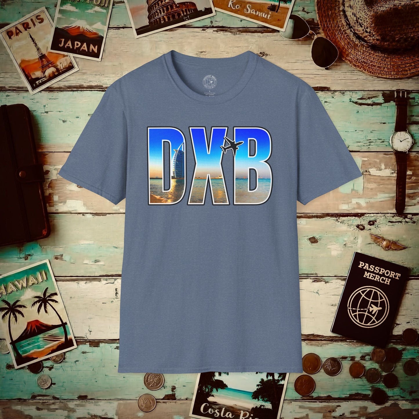 Airport Window Dubai United Arab Emirates DXB T-Shirt Heather Indigo / S