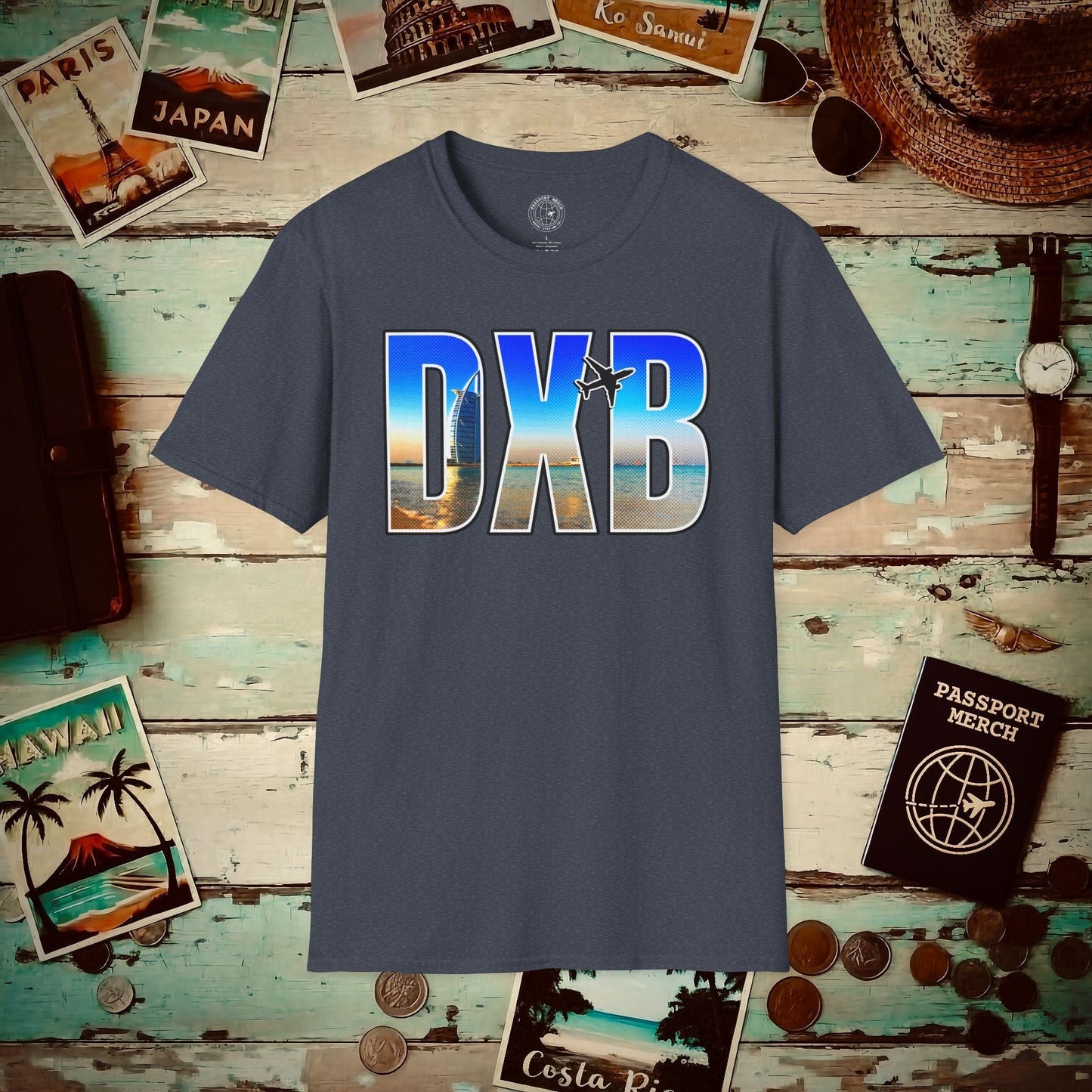 Airport Window Dubai United Arab Emirates DXB T-Shirt Heather Navy / S