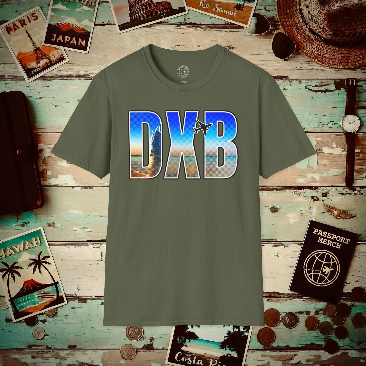 Airport Window Dubai United Arab Emirates DXB T-Shirt Military Green / S
