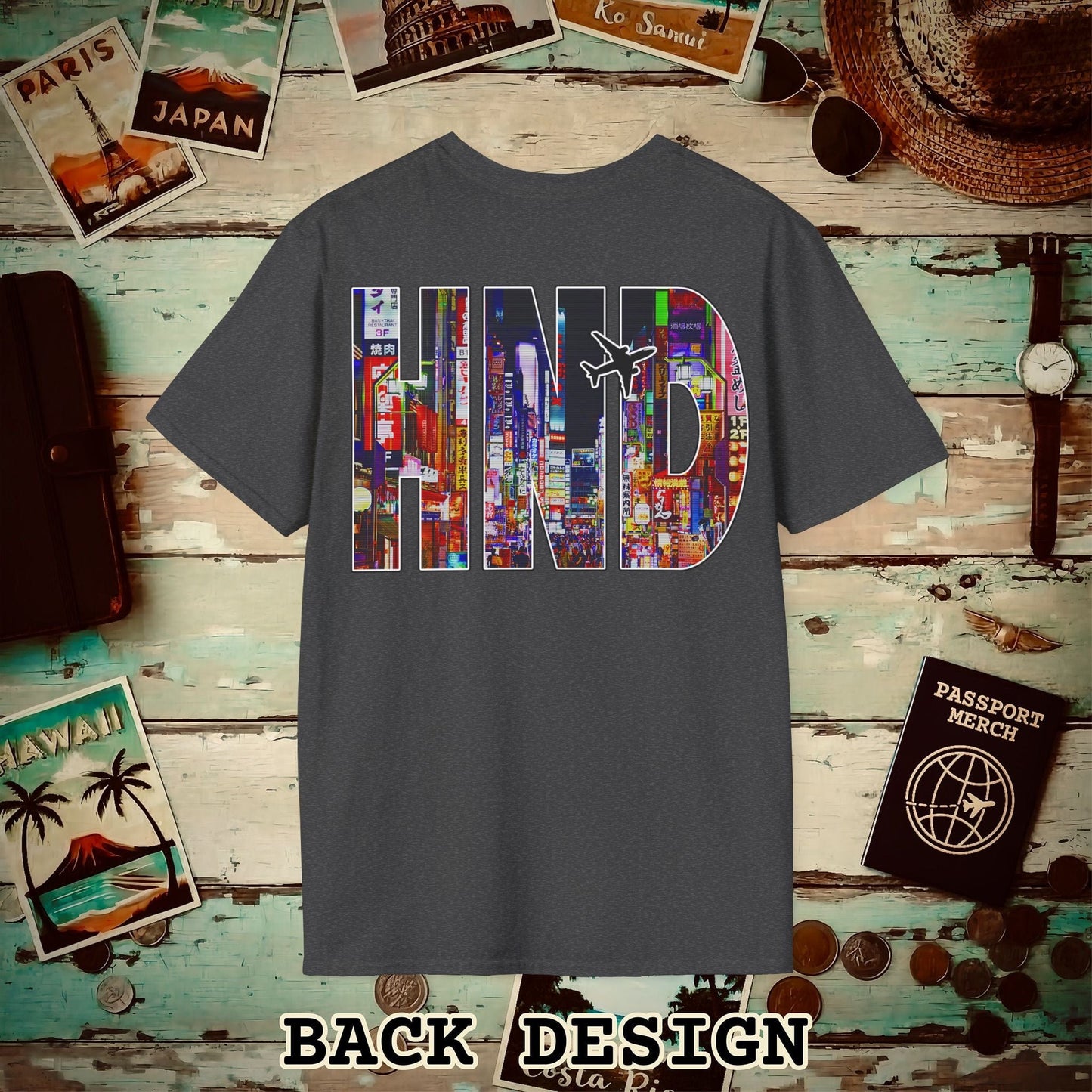 Airport Window Haneda Tokyo Japan HND Back Print T-Shirt Dark Heather / S