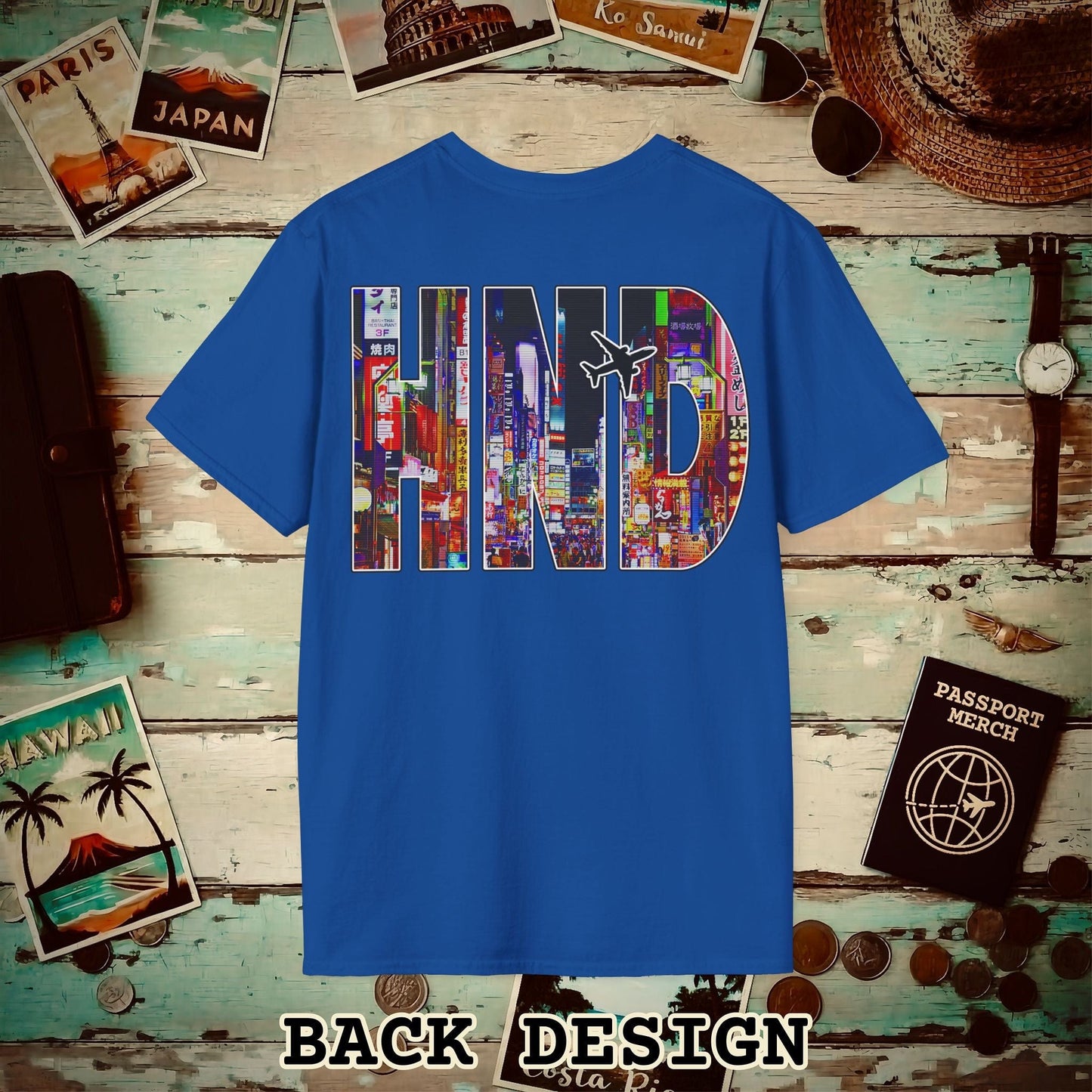 Airport Window Haneda Tokyo Japan HND Back Print T-Shirt Royal / S