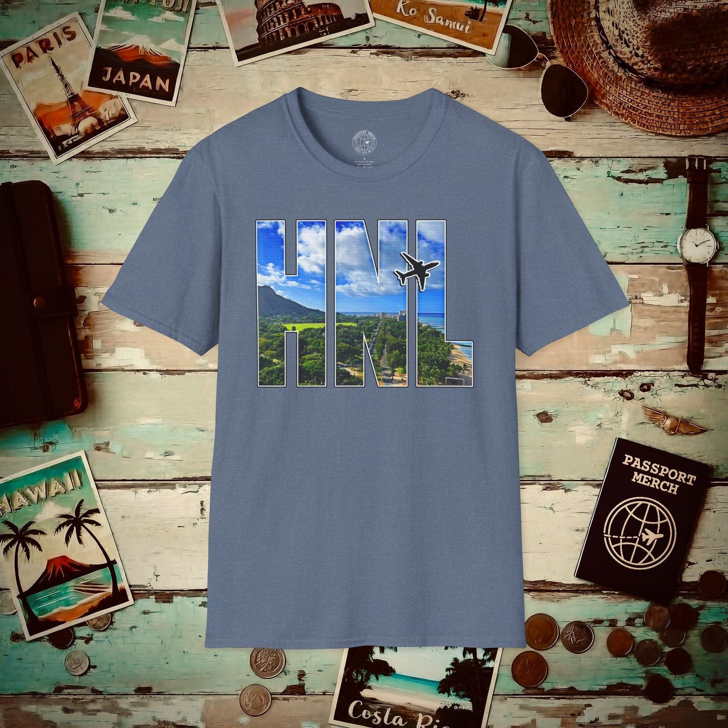 Airport Window Honolulu Oahu Hawaii HNL T-Shirt Heather Indigo / S