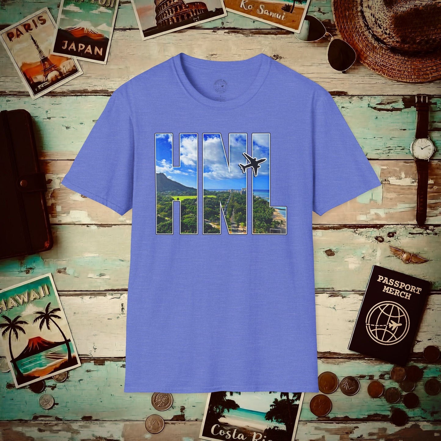 Airport Window Honolulu Oahu Hawaii HNL T-Shirt Heather Royal / S