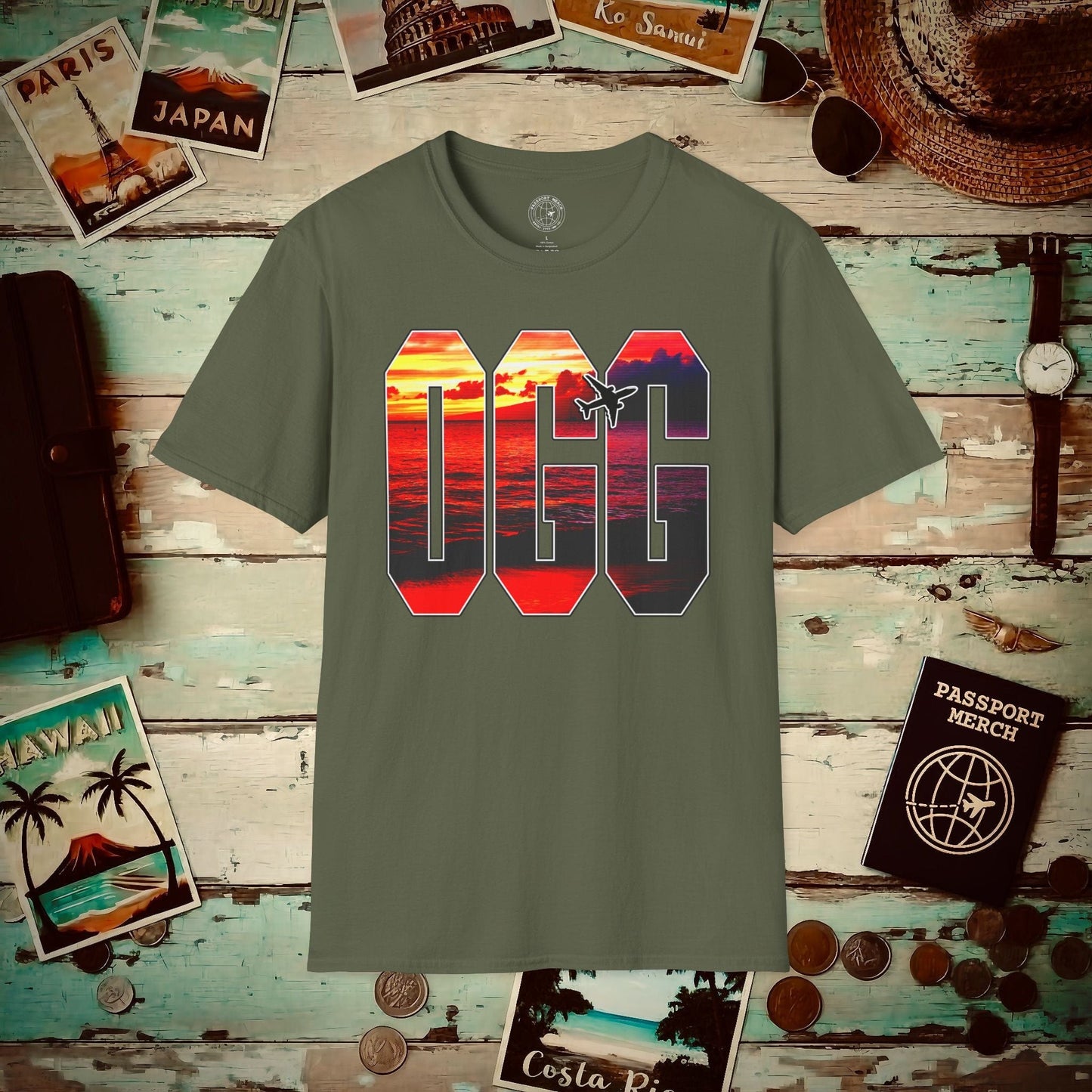 Airport Window Kahului Maui Hawaii OGG T-Shirt Military Green / S