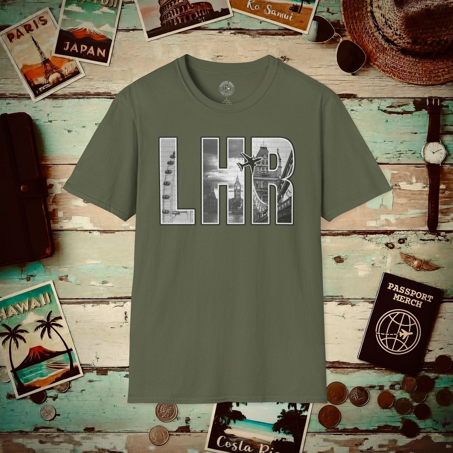 Airport Window London England UK LHR T-Shirt Military Green / S