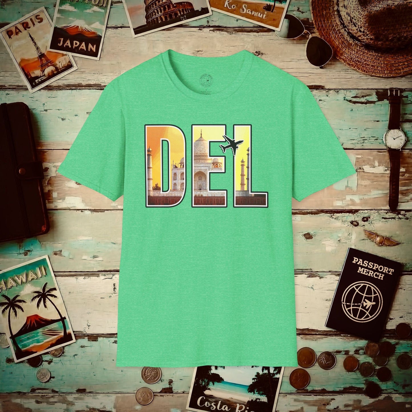 Airport Window New Delhi India DEL T-Shirt Heather Irish Green / S
