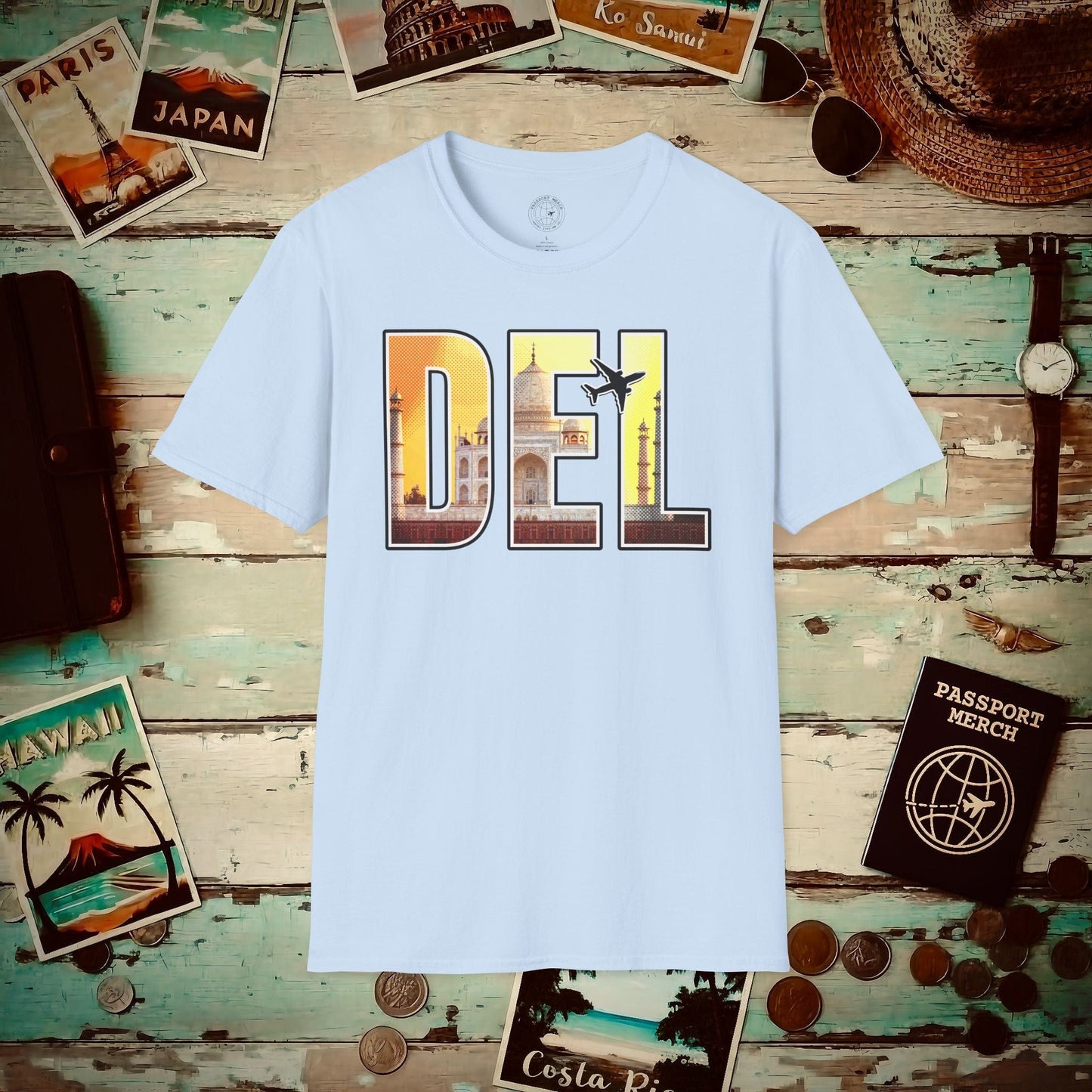 Airport Window New Delhi India DEL T-Shirt Light Blue / S