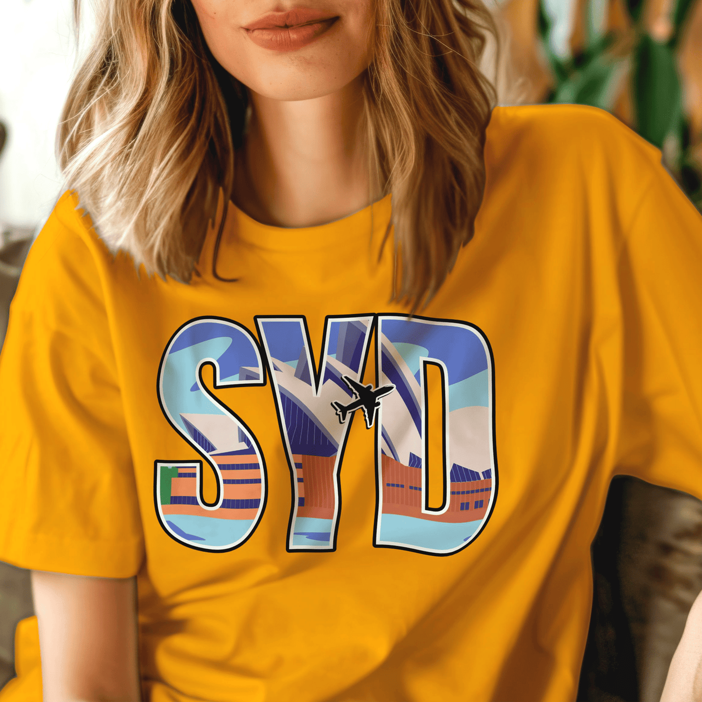 Airport Window Sydney Australia SYD T-Shirt Gold / S