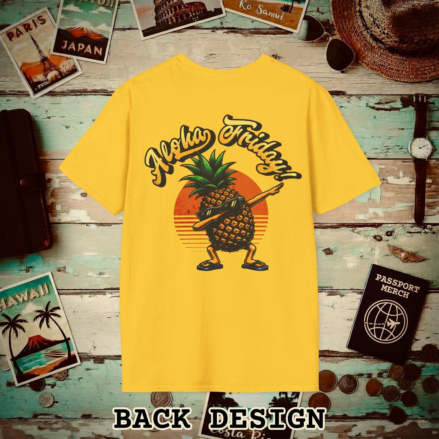 Aloha Friday Dabbing Pineapple Hawaii, Back Print T-Shirt Daisy / S