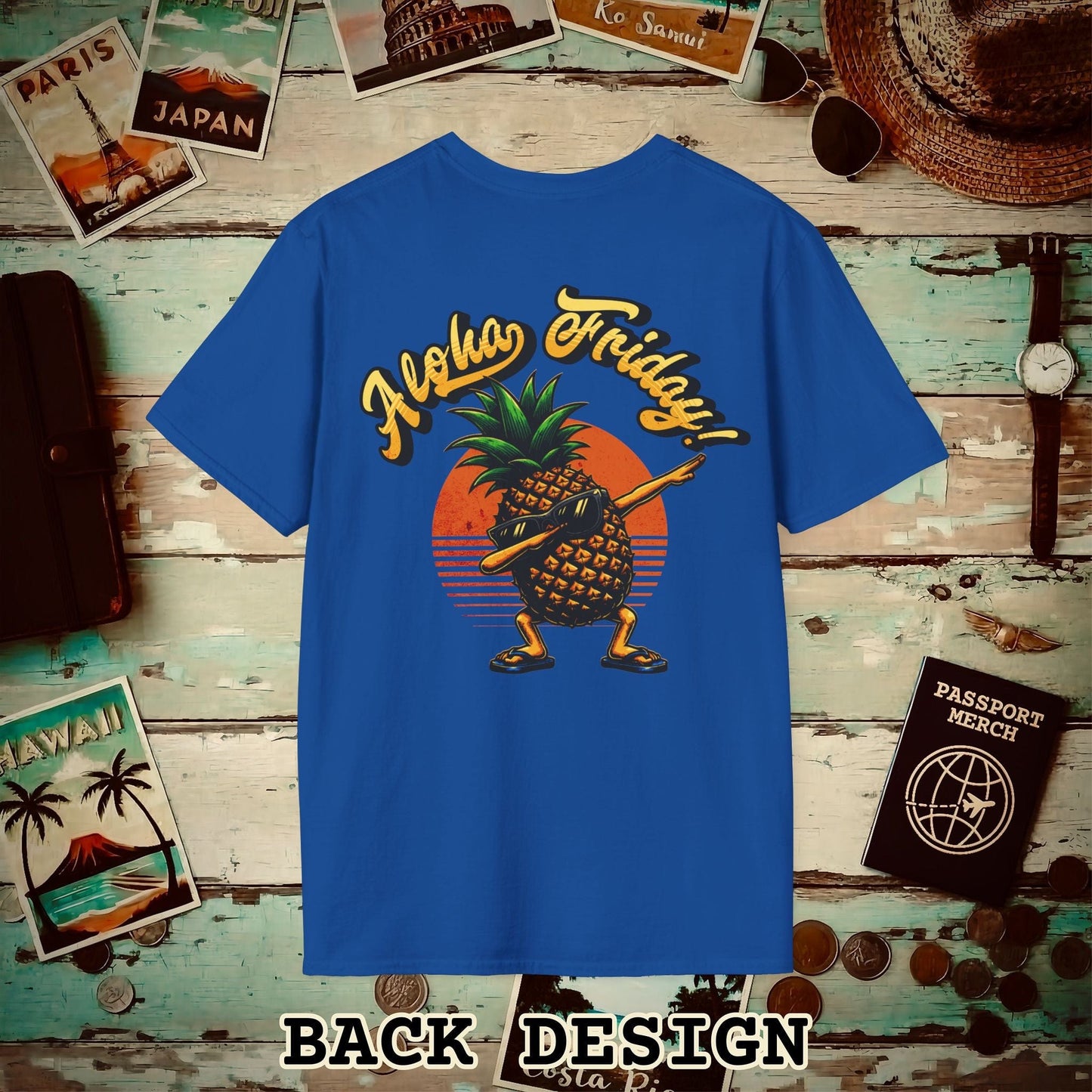 Aloha Friday Dabbing Pineapple Hawaii, Back Print T-Shirt Royal / S