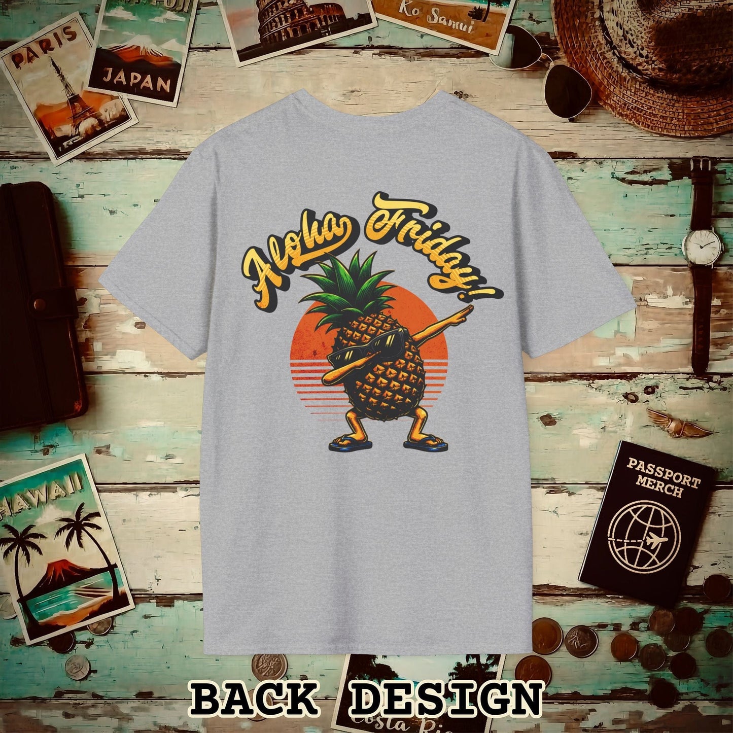 Aloha Friday Dabbing Pineapple Hawaii, Back Print T-Shirt Sport Grey / S