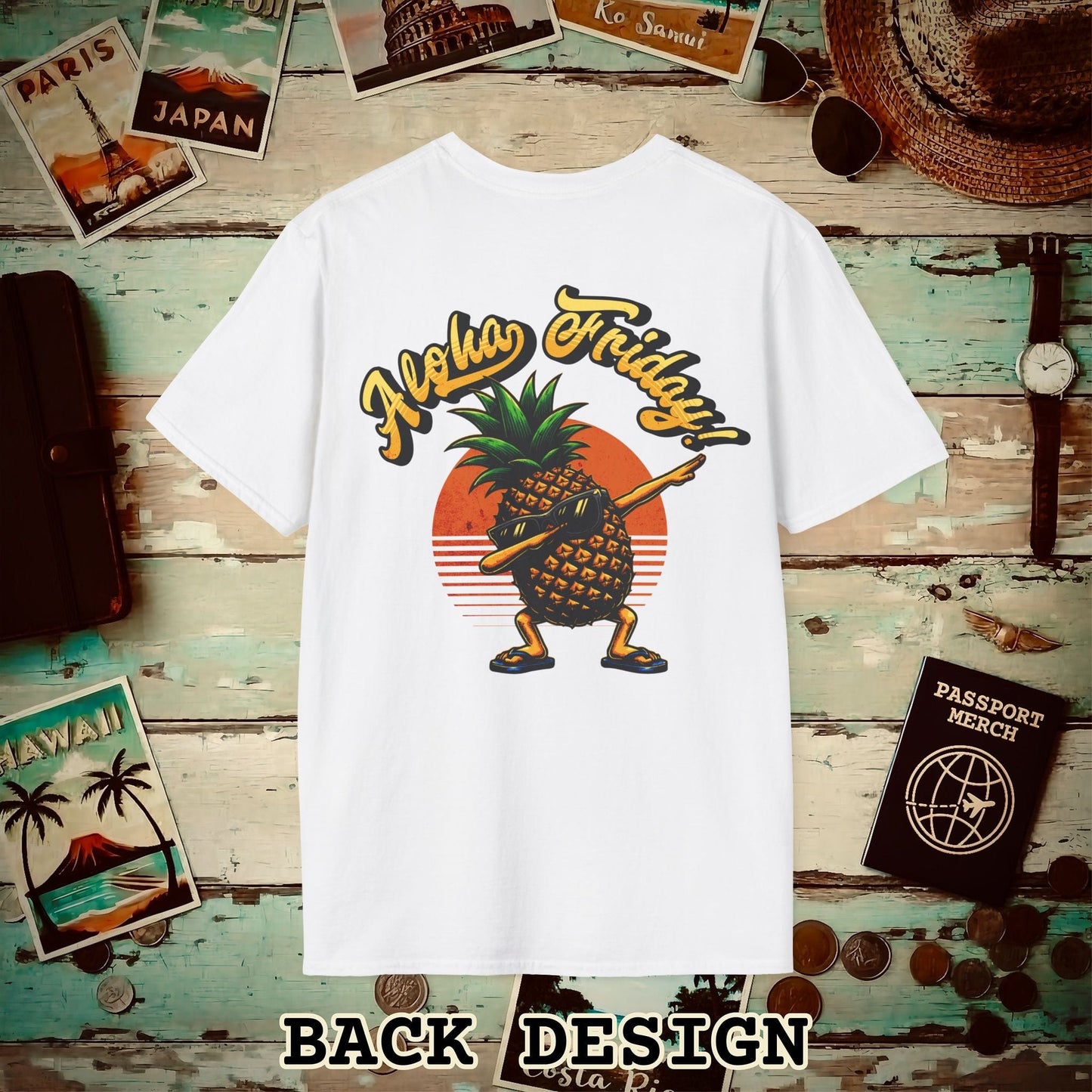 Aloha Friday Dabbing Pineapple Hawaii, Back Print T-Shirt White / S