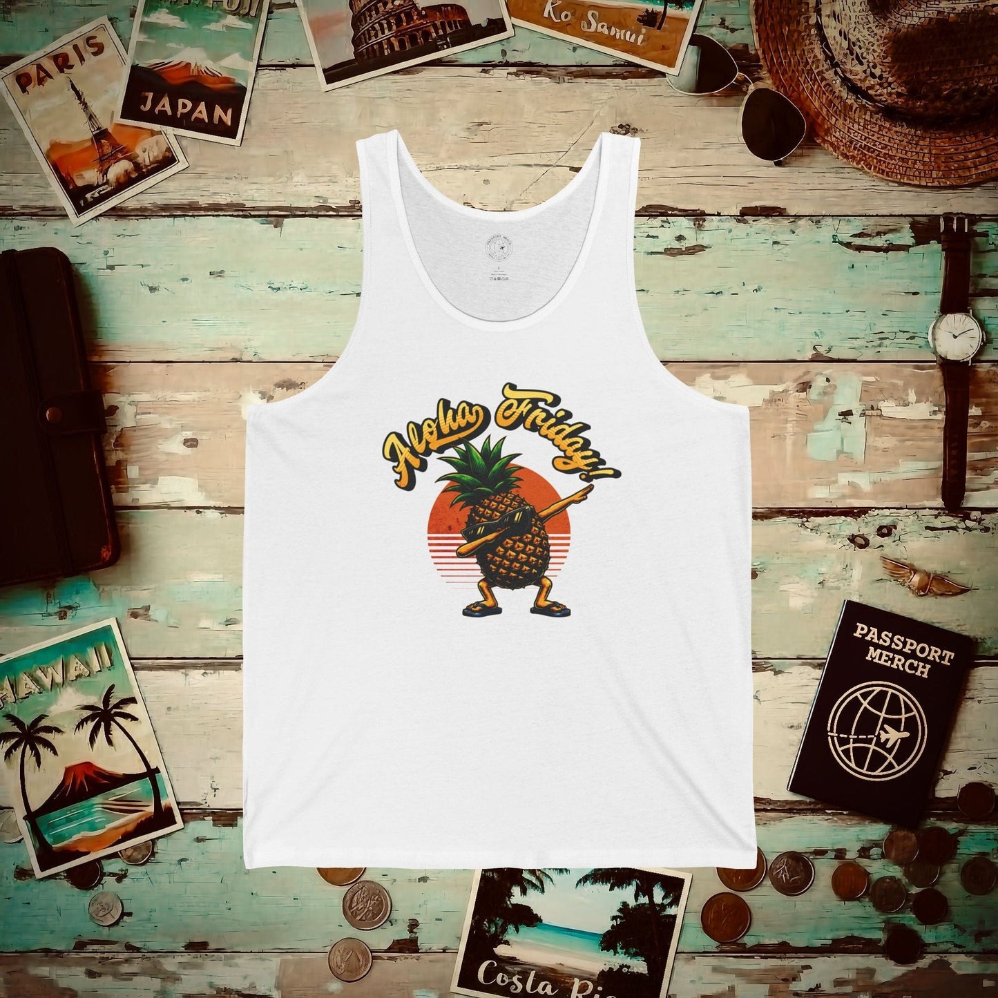 Aloha Friday Dabbing Pineapple Hawaii Tank Top White / XS