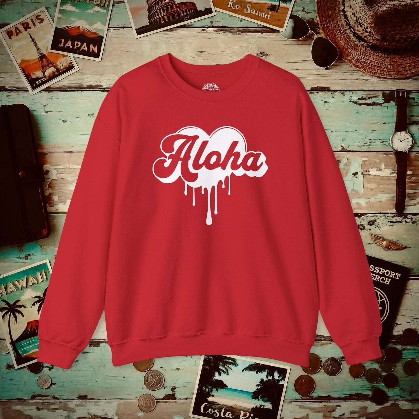 Aloha Melting Heart, Hawaii Crewneck Red / S