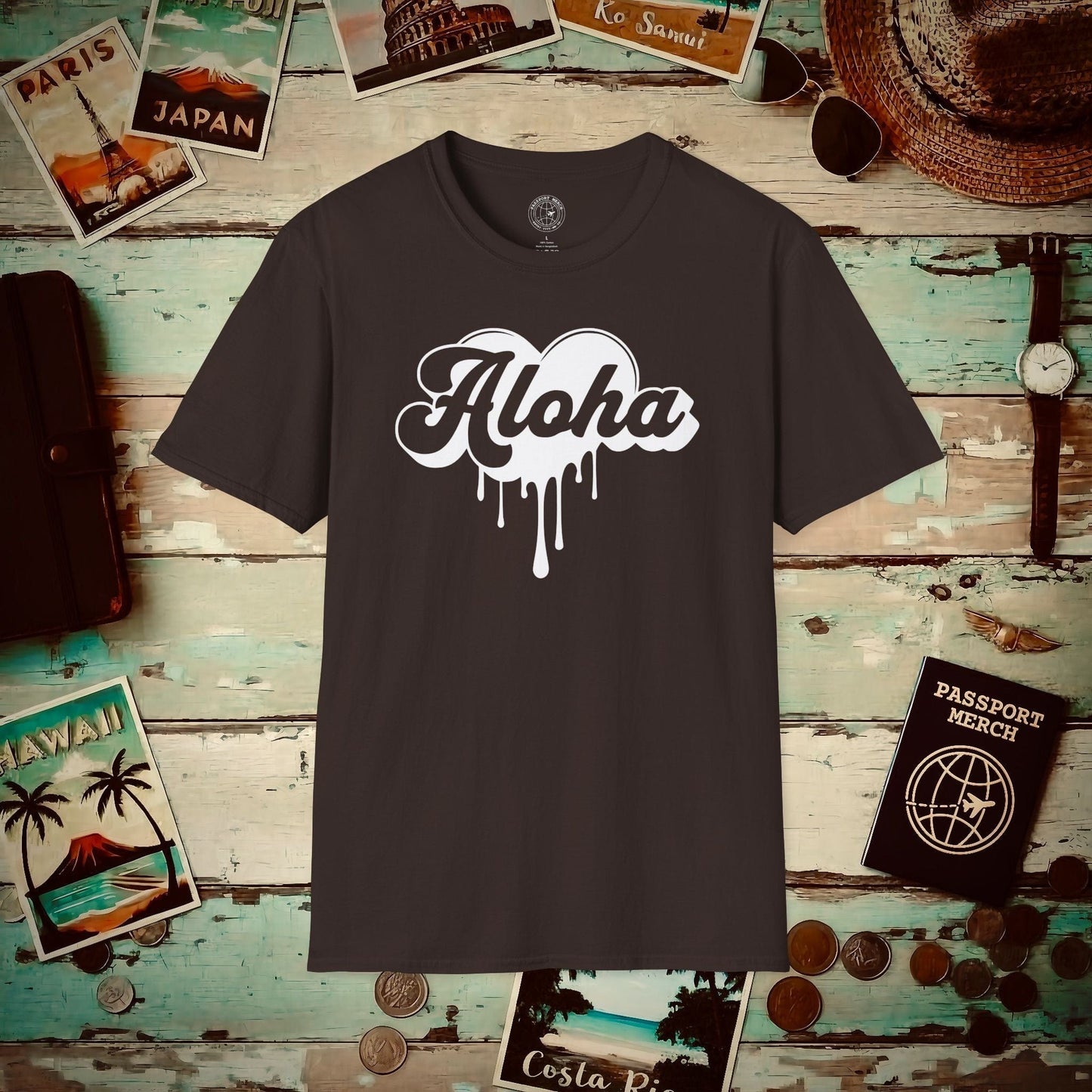 Aloha Melting Heart, Hawaii T-Shirt Dark Chocolate / S