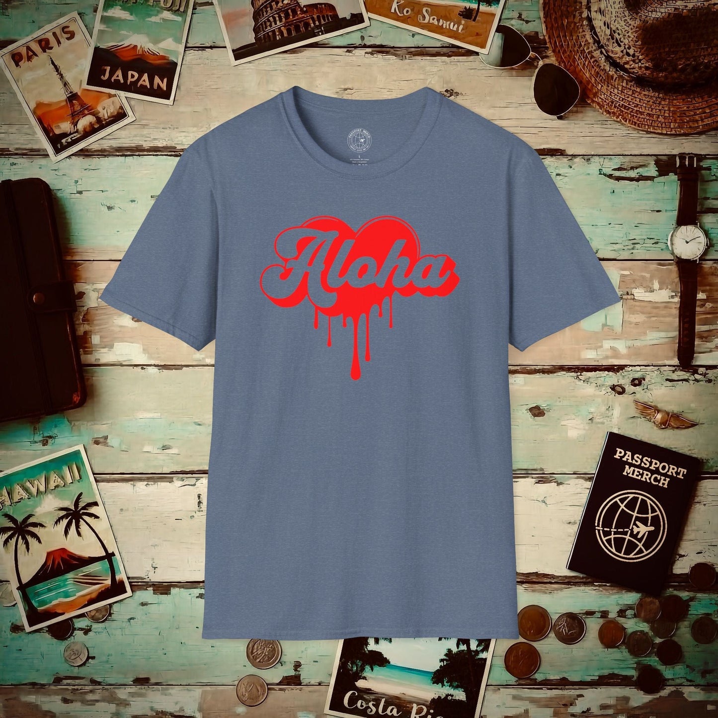 Aloha Melting Heart, Hawaii T-Shirt Heather Indigo / S