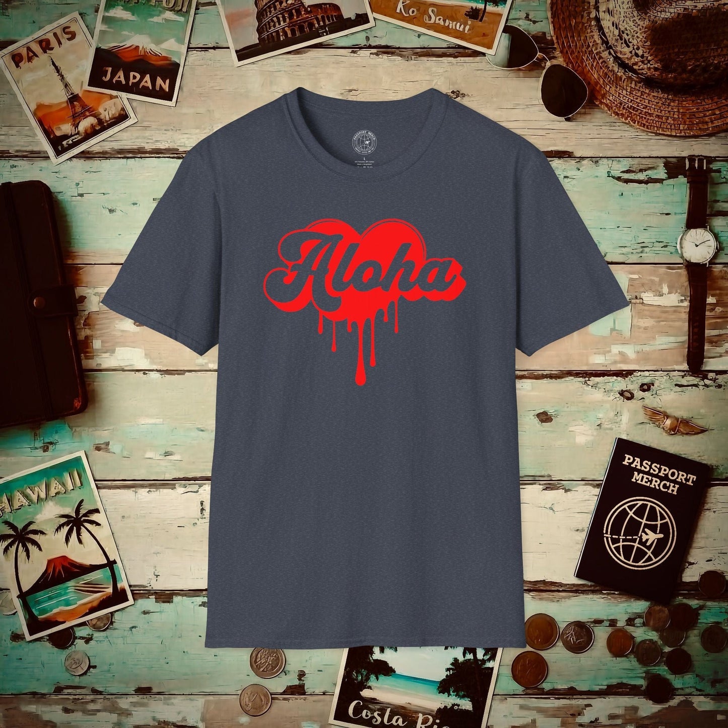 Aloha Melting Heart, Hawaii T-Shirt Heather Navy / S