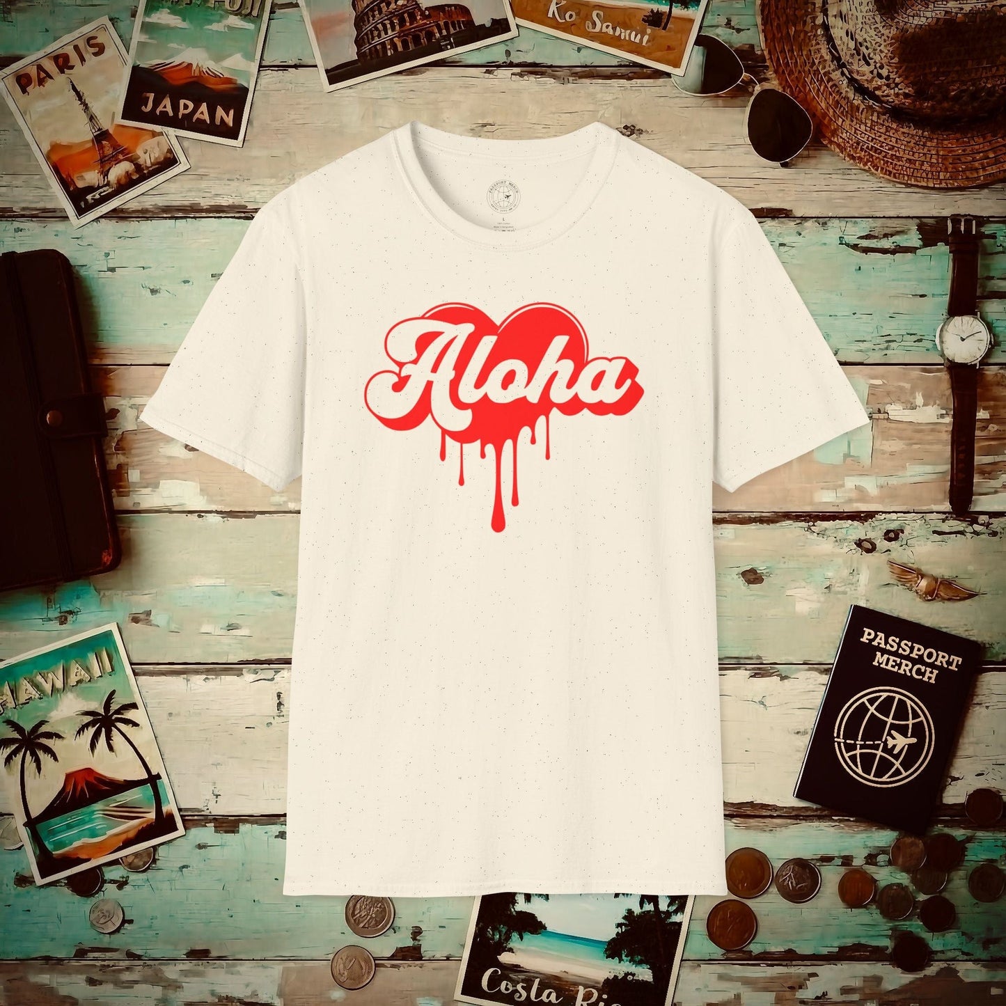 Aloha Melting Heart, Hawaii T-Shirt Natural / S