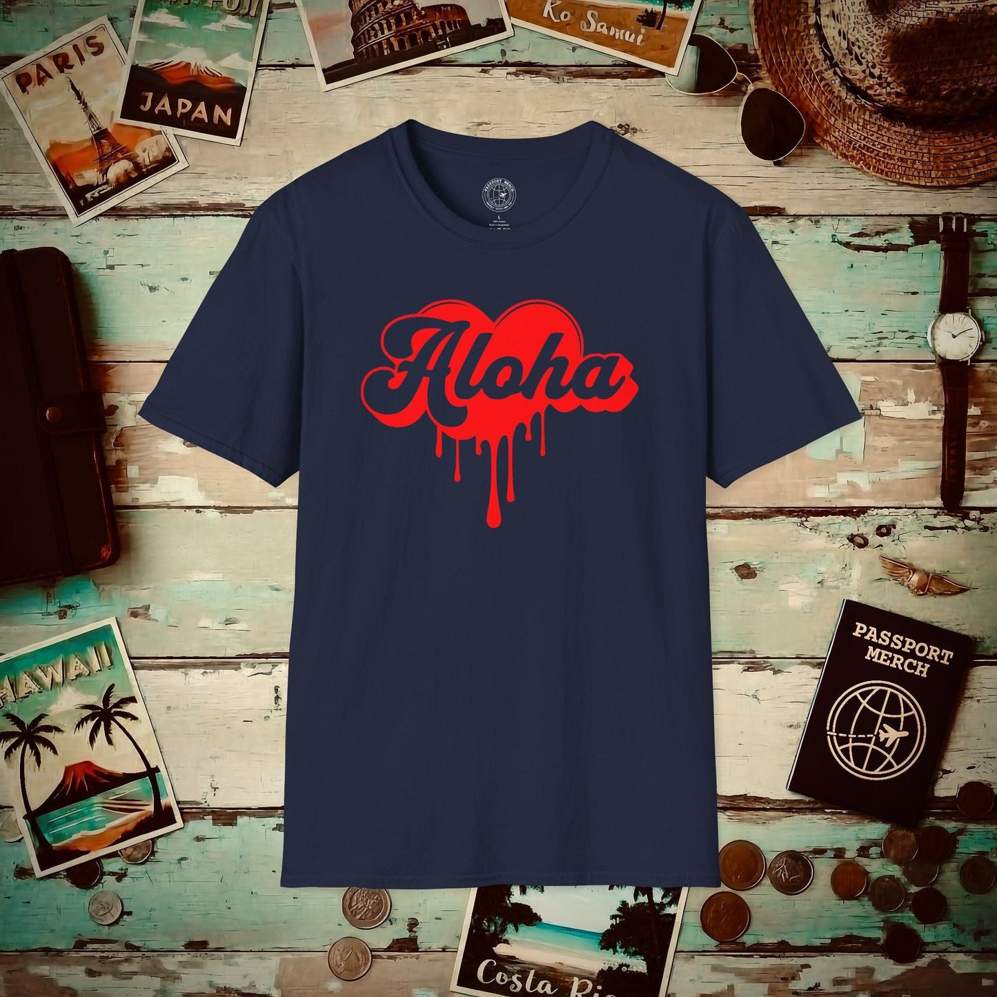 Aloha Melting Heart, Hawaii T-Shirt Navy / S