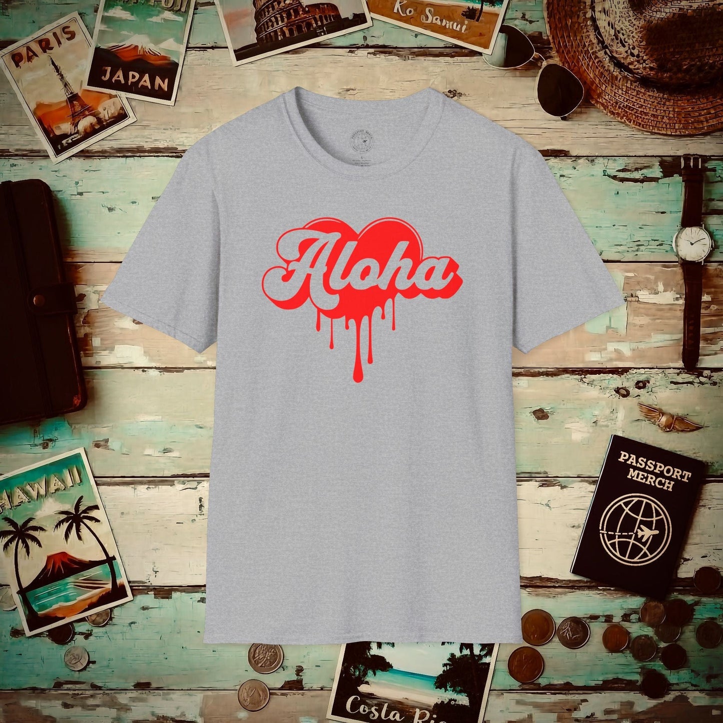 Aloha Melting Heart, Hawaii T-Shirt Sport Grey / S