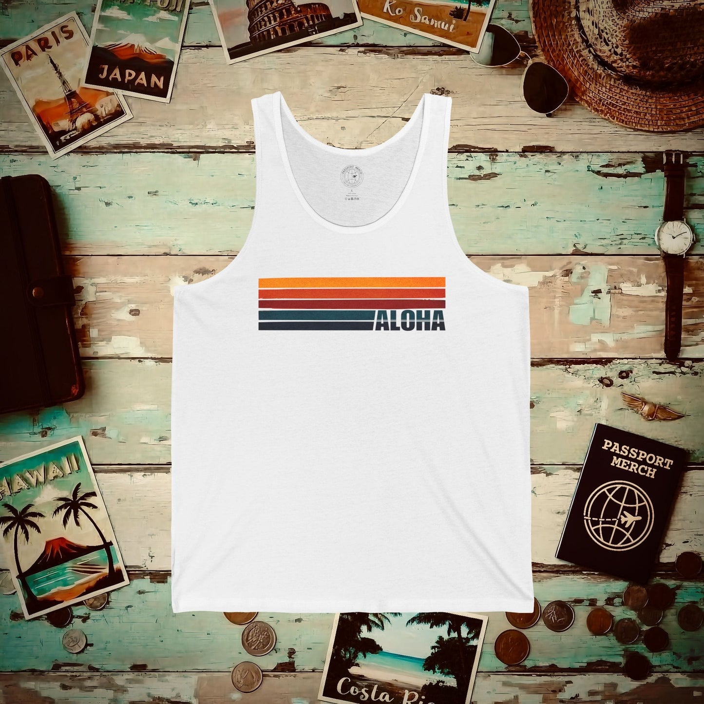 Aloha Retro Stripes, Hawaii Tank Top White / XS
