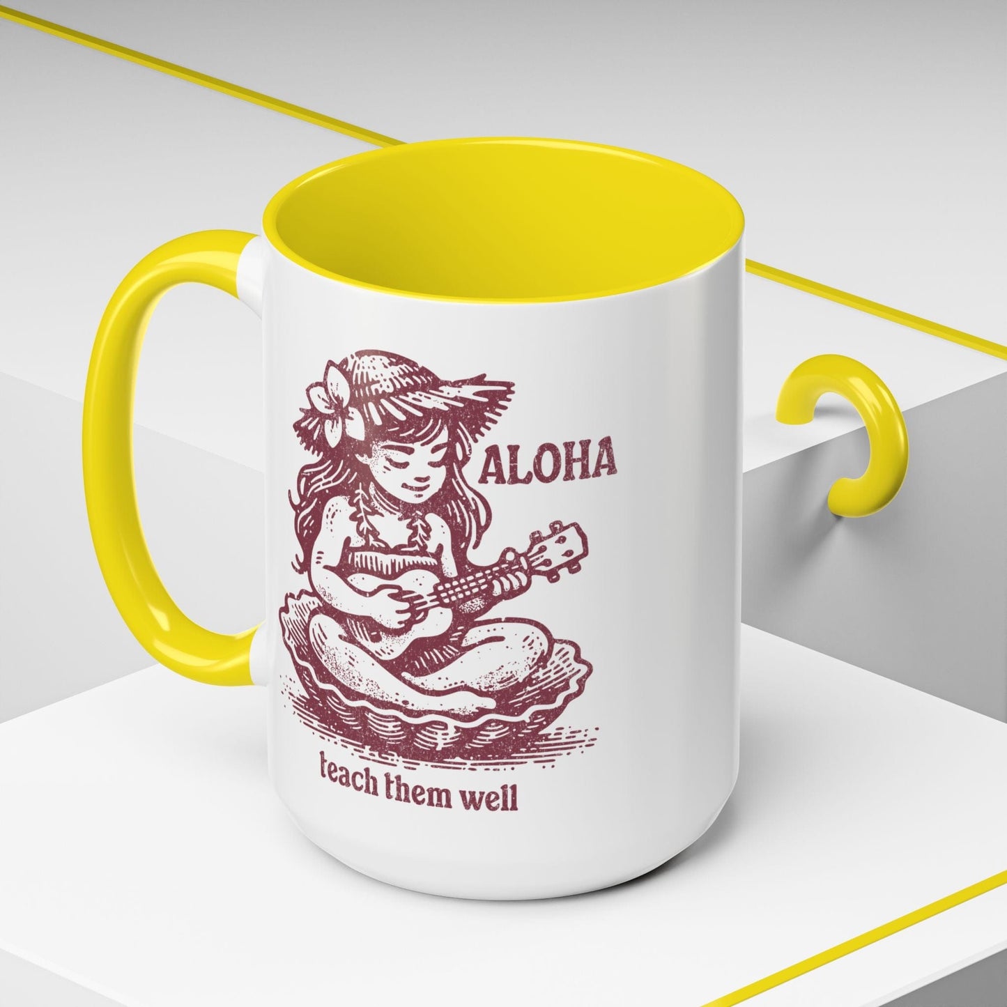 Aloha, Teach Them Well, Hawaii 15oz Mug Yellow / 15oz