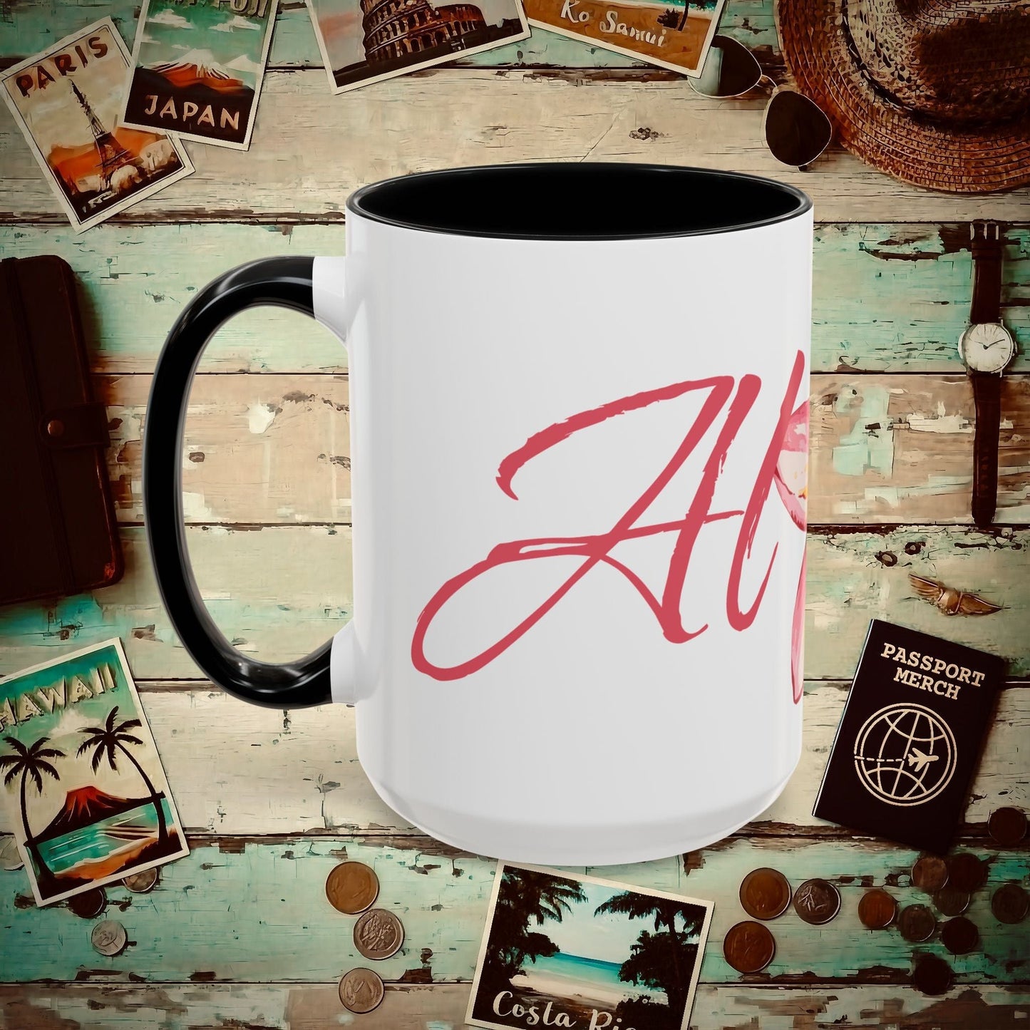 Aloha Watercolor Plumeria, Hawaii 15oz Mug Black / 15oz