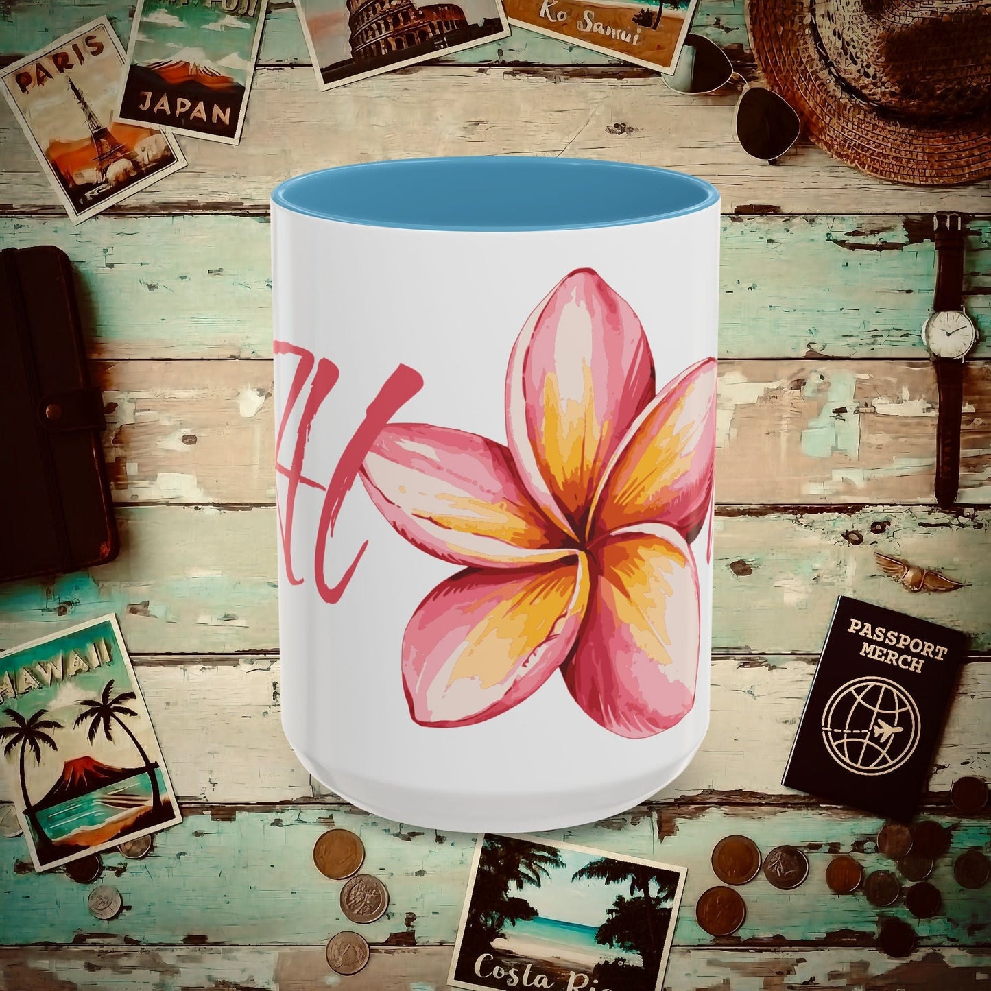 Aloha Watercolor Plumeria, Hawaii 15oz Mug Light Blue / 15oz