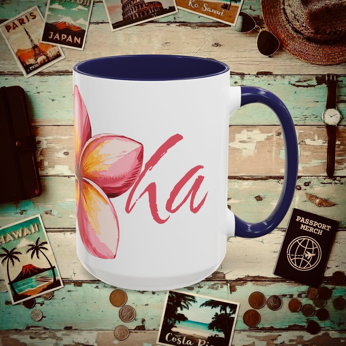 Aloha Watercolor Plumeria, Hawaii 15oz Mug Navy / 15oz