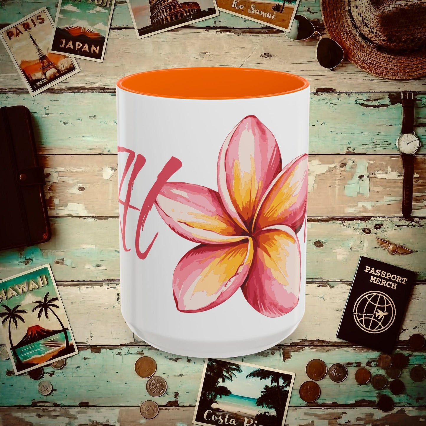 Aloha Watercolor Plumeria, Hawaii 15oz Mug Orange / 15oz
