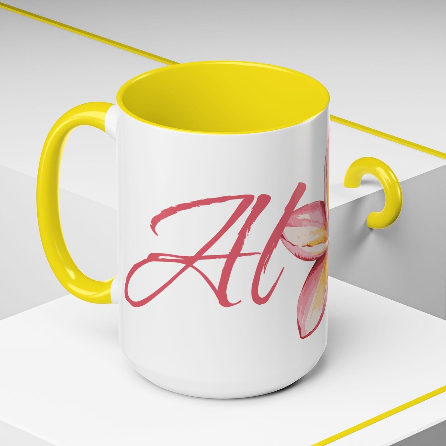 Aloha Watercolor Plumeria, Hawaii 15oz Mug Yellow / 15oz