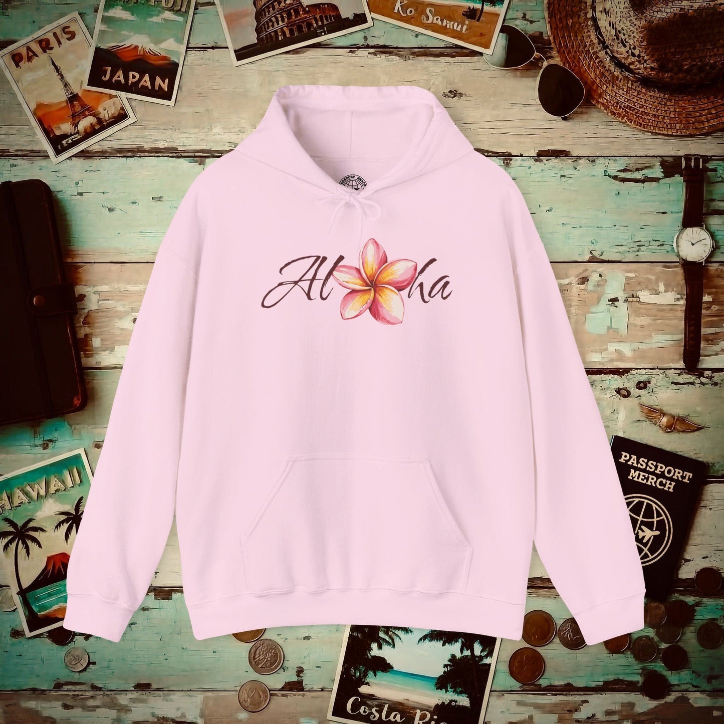 Aloha Watercolor Plumeria, Hawaii Hoodie Light Pink / S