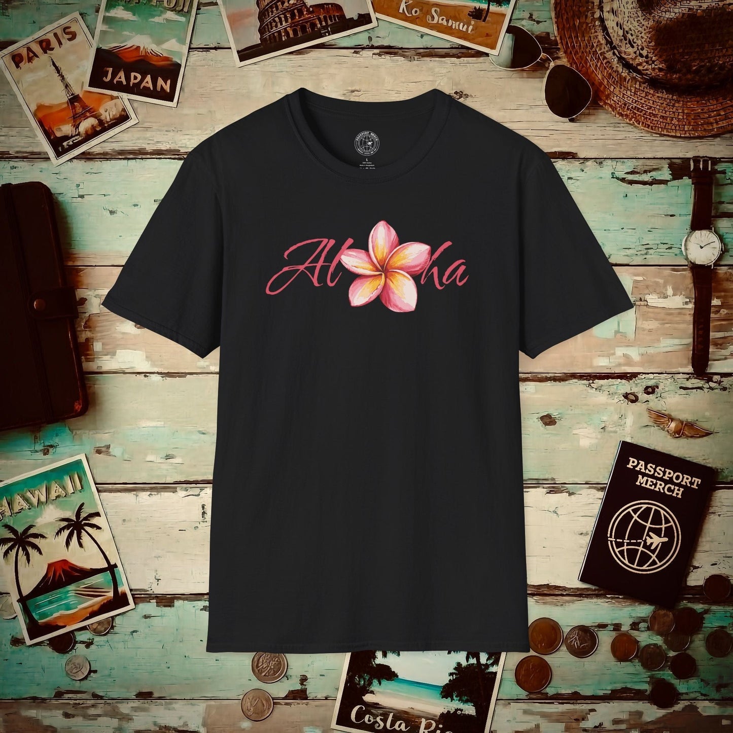Aloha Watercolor Plumeria, Hawaii T-Shirt Black / S