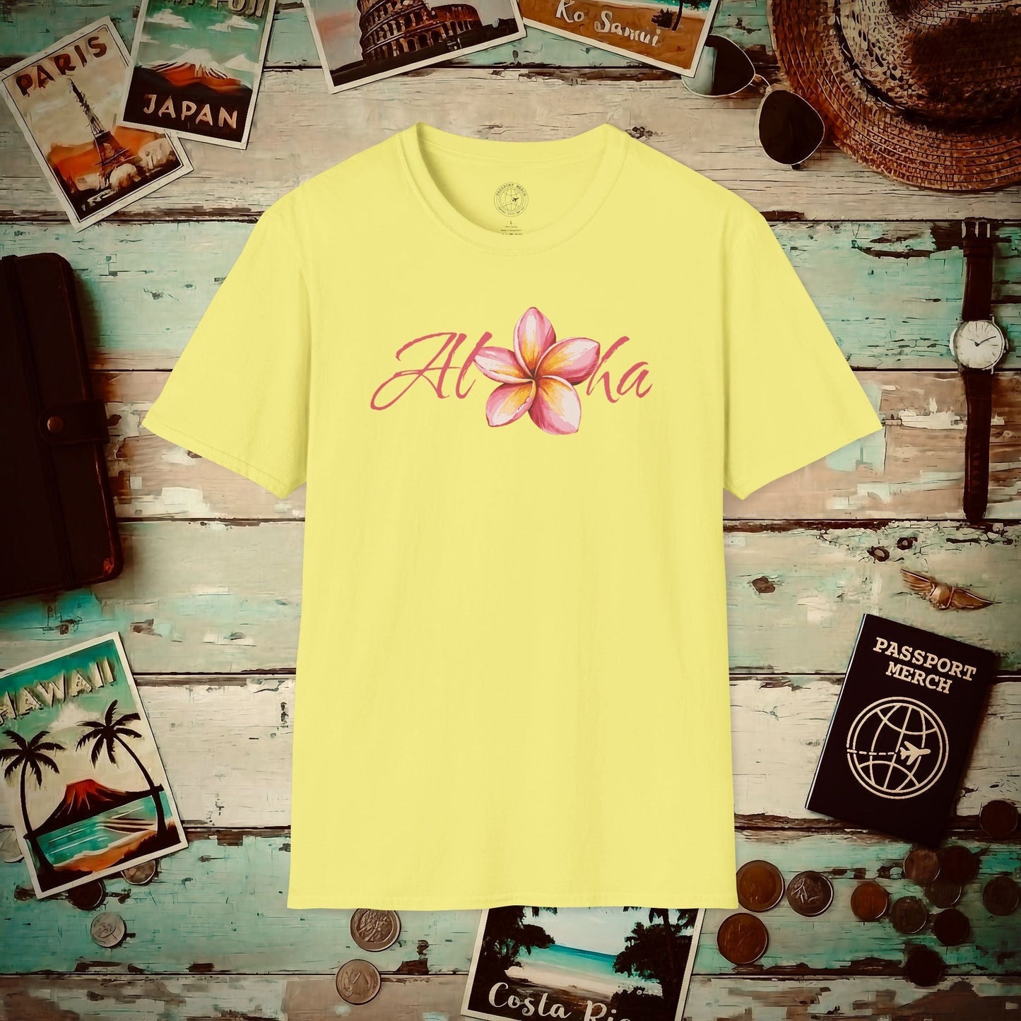 Aloha Watercolor Plumeria, Hawaii T-Shirt Cornsilk / S