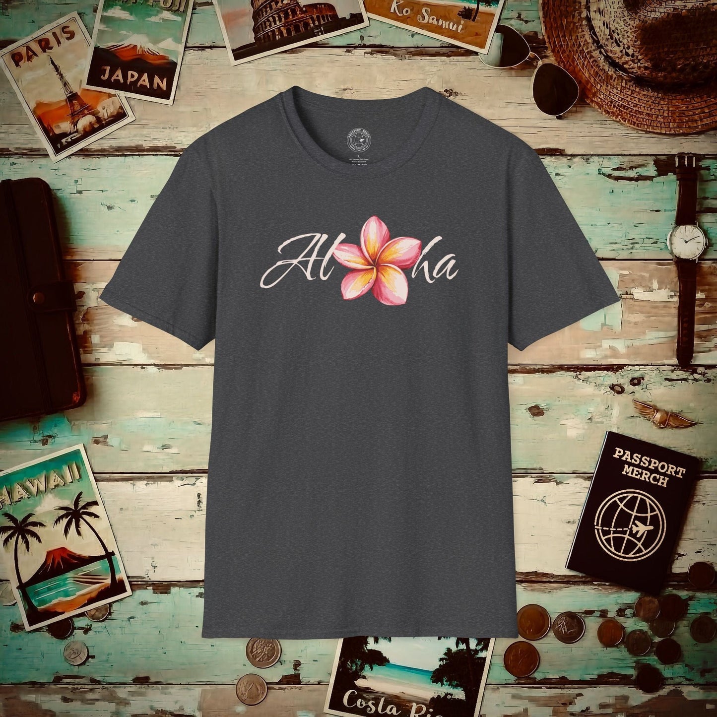 Aloha Watercolor Plumeria, Hawaii T-Shirt Dark Heather / S