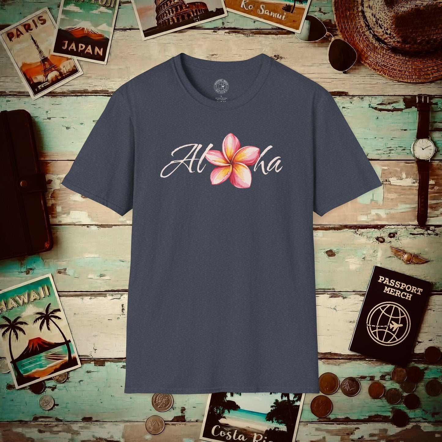 Aloha Watercolor Plumeria, Hawaii T-Shirt Heather Navy / S