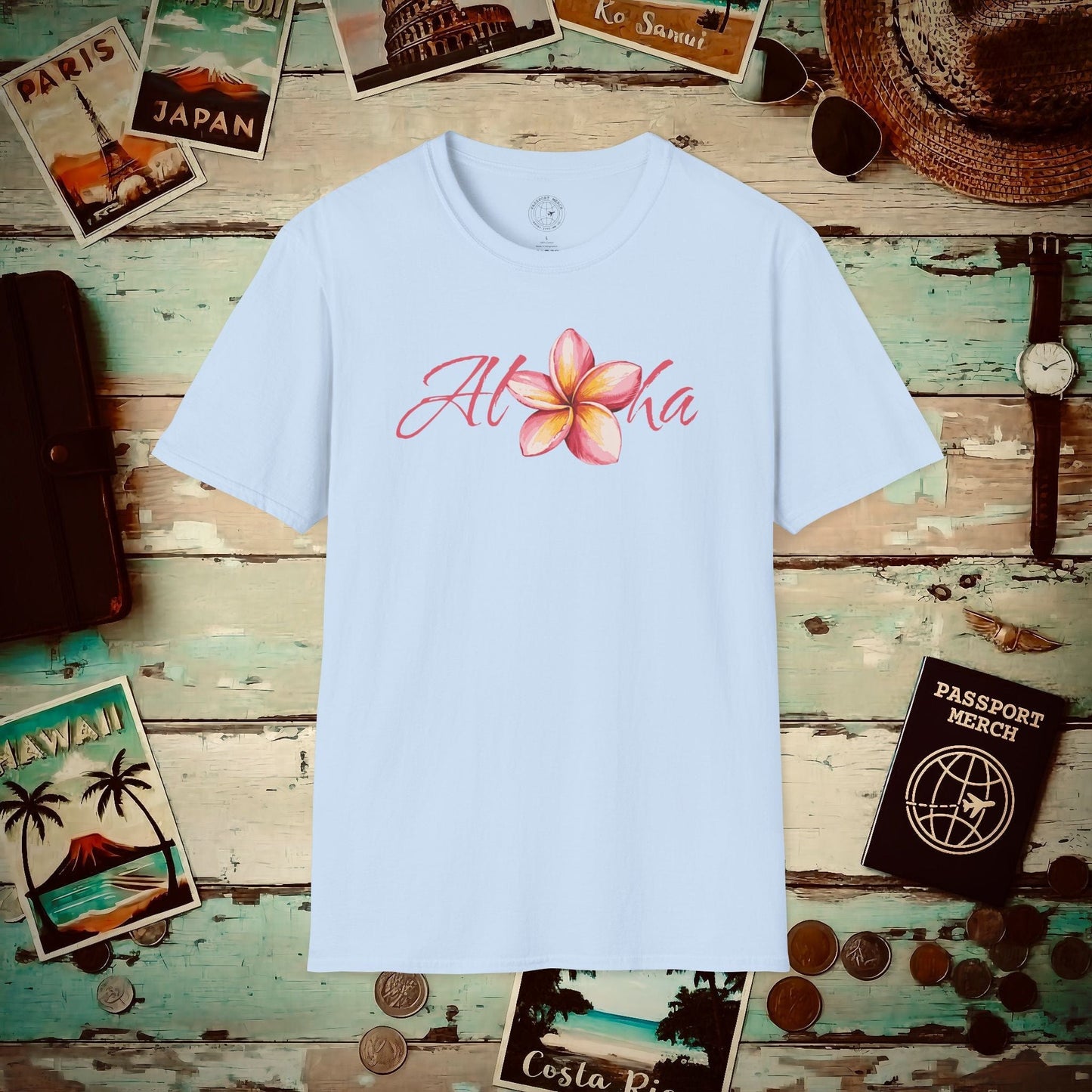 Aloha Watercolor Plumeria, Hawaii T-Shirt Light Blue / S