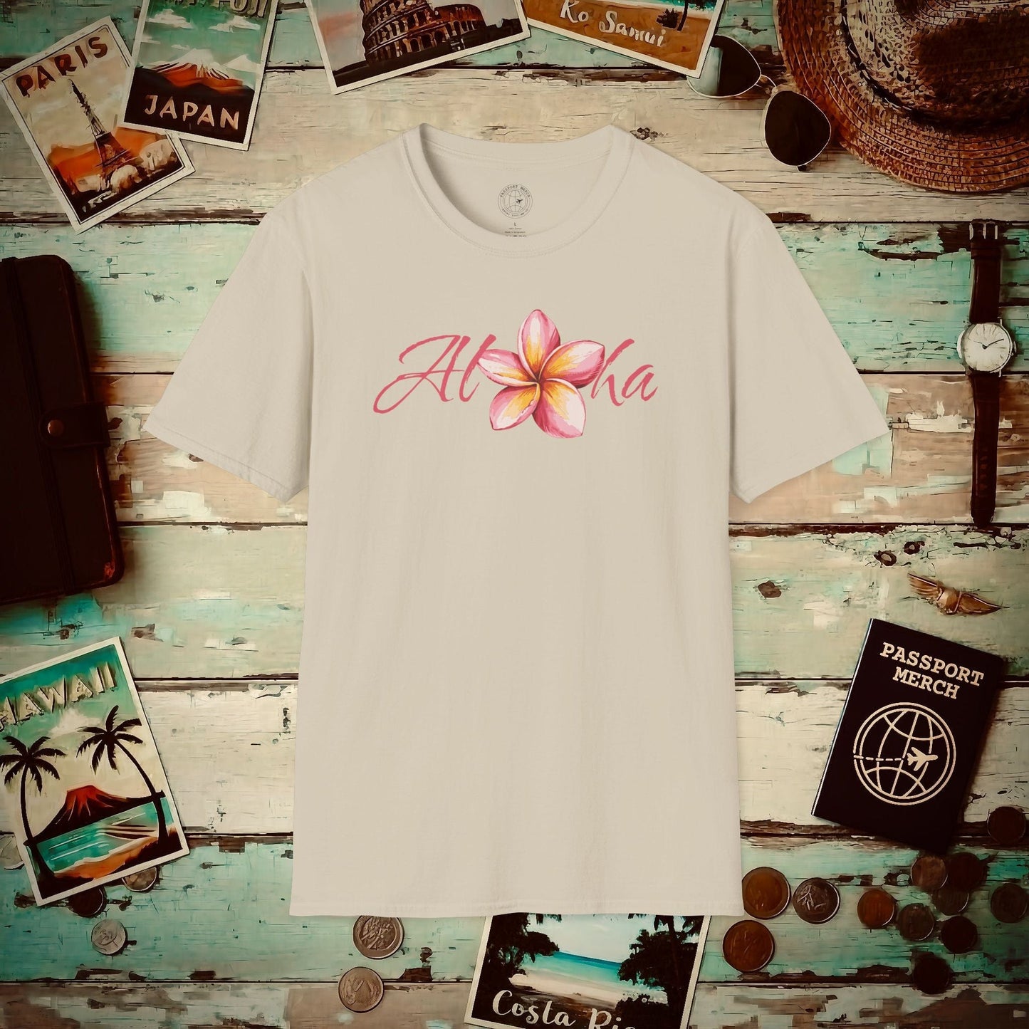 Aloha Watercolor Plumeria, Hawaii T-Shirt Sand / S