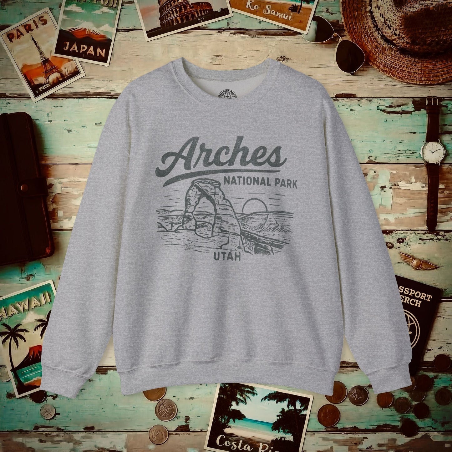Arches National Park Vintage Monochrome, Utah Crewneck Sport Grey / S