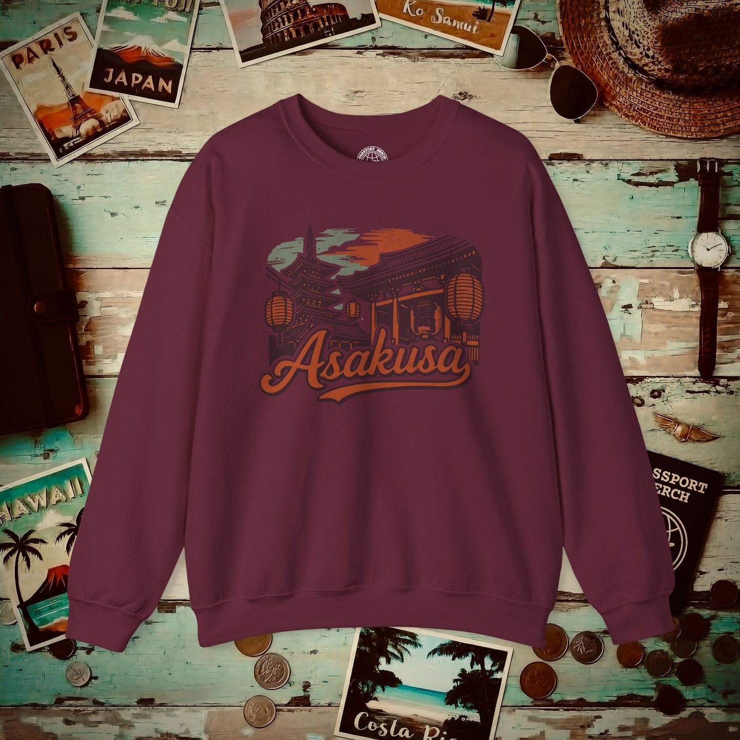 Asakusa, Japan - 80's Vintage Crewneck Maroon / S