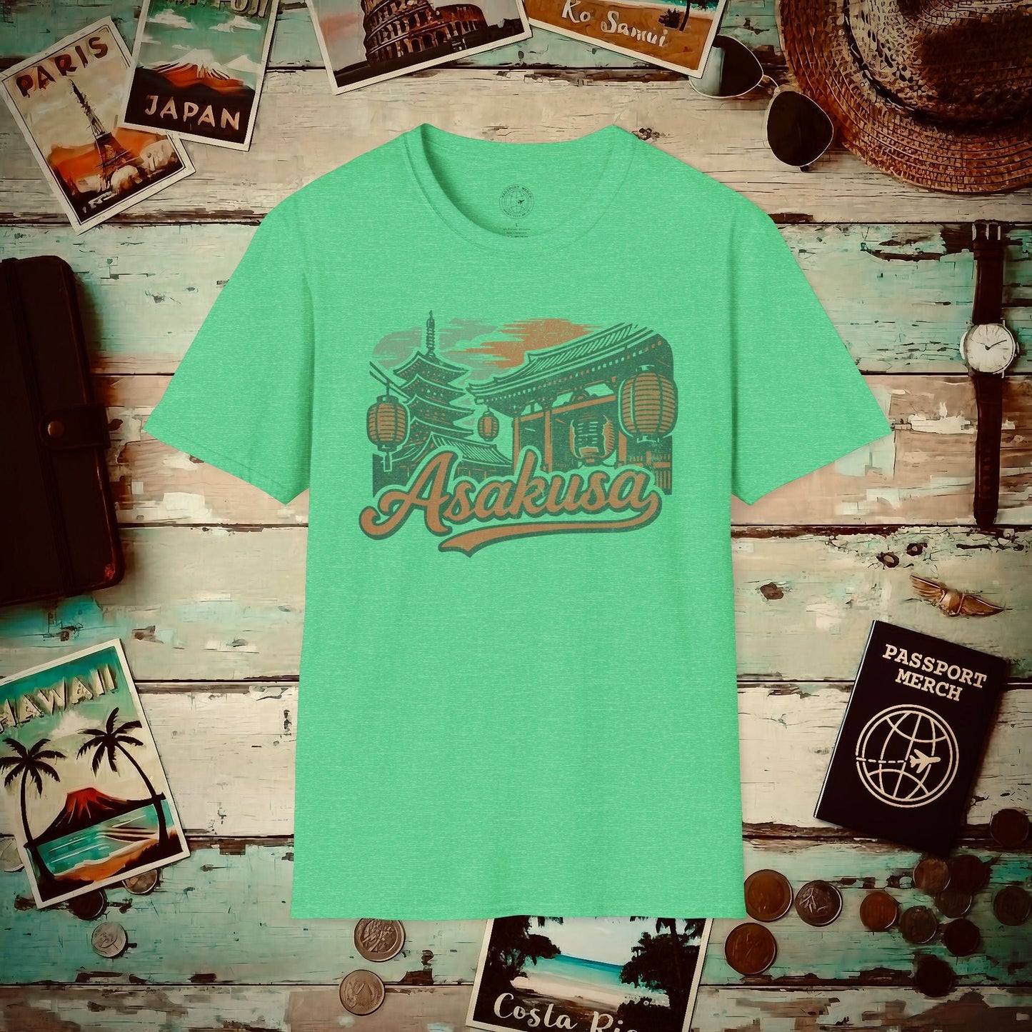 Asakusa, Japan - 80's Vintage T-Shirt Heather Irish Green / S